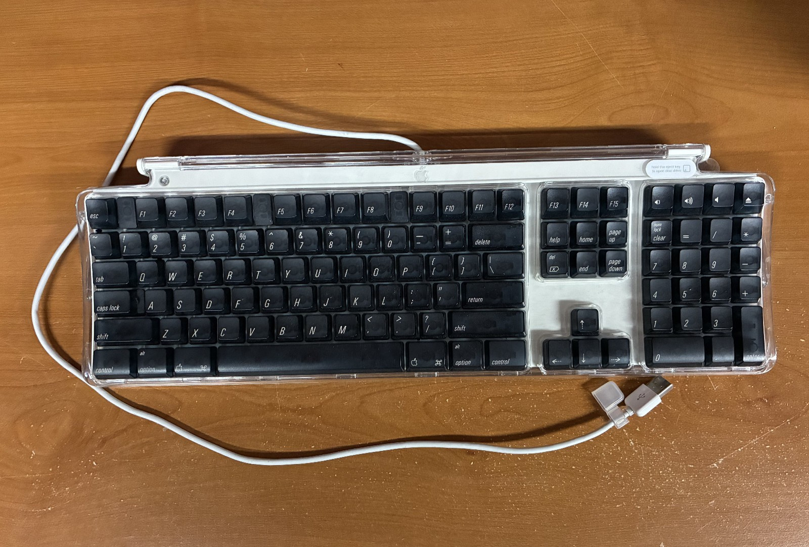 Vintage Apple Pro Keyboard M7803 USB Wired Mac Accessory -Clear w/Black Keys