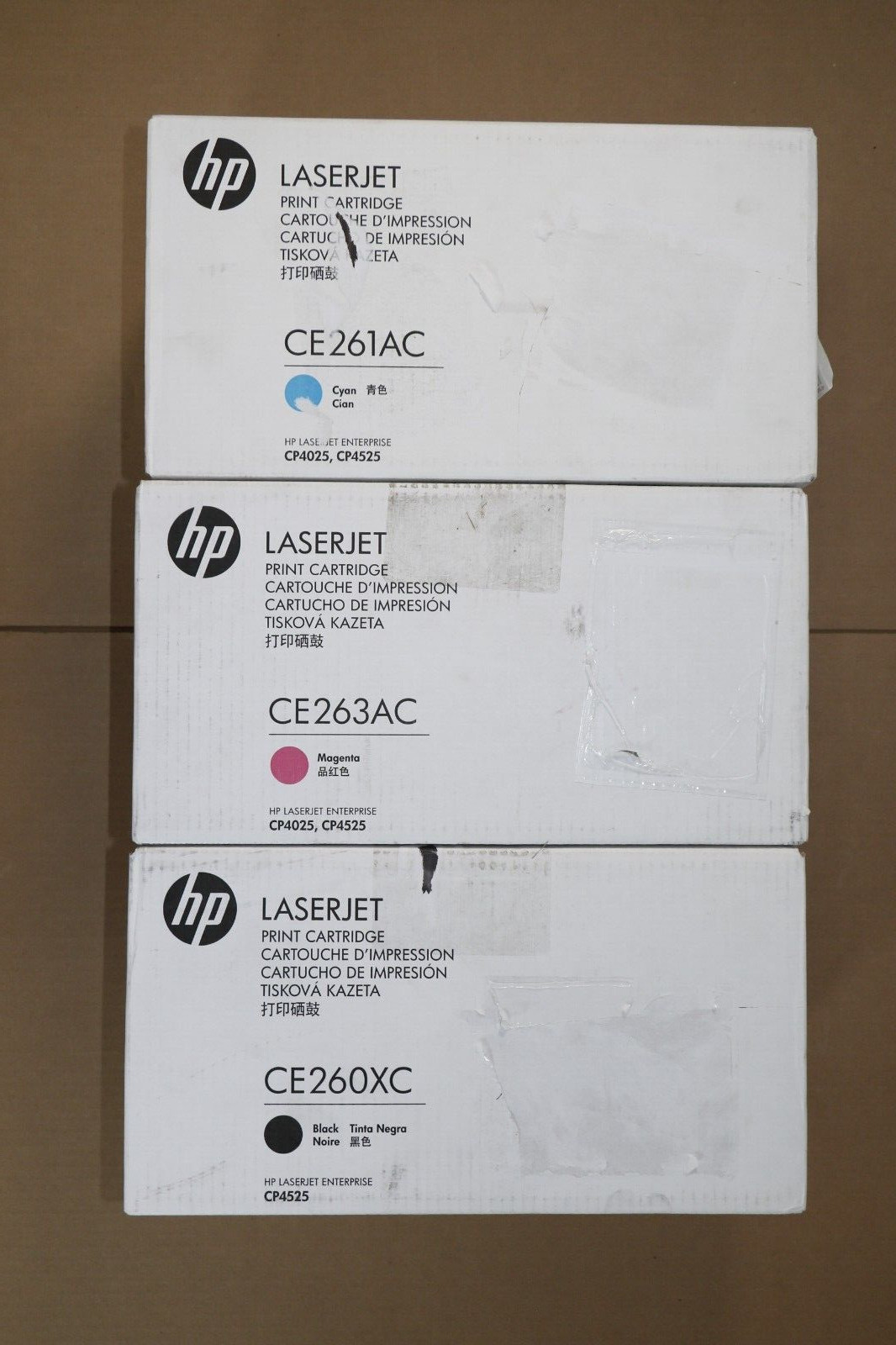 3 Cosmetic OEM HP LaserJet CP4025 CP4525 CMK Toners CE260XC, CE261AC, CE263AC