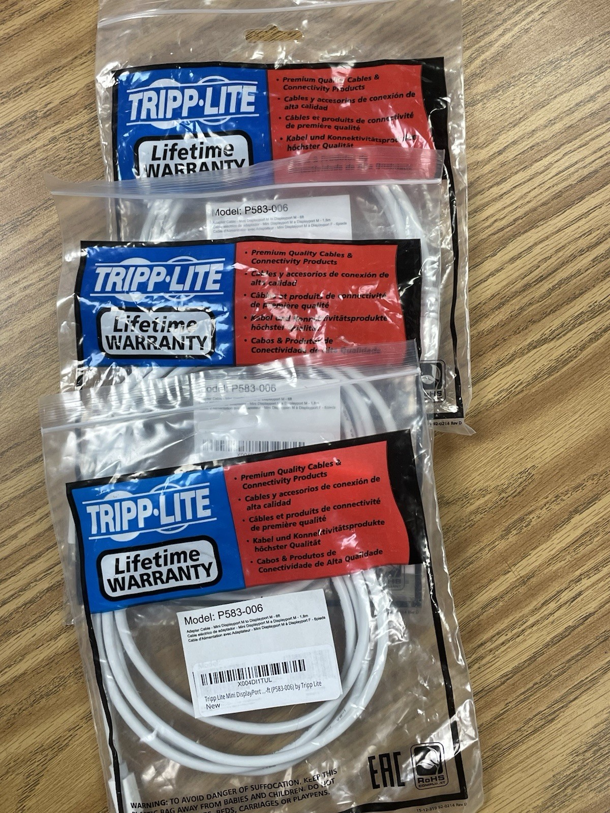 3x Tripp Lite P583-006 Mini DisplayPort to DisplayPort Adapter Cable 6ft New