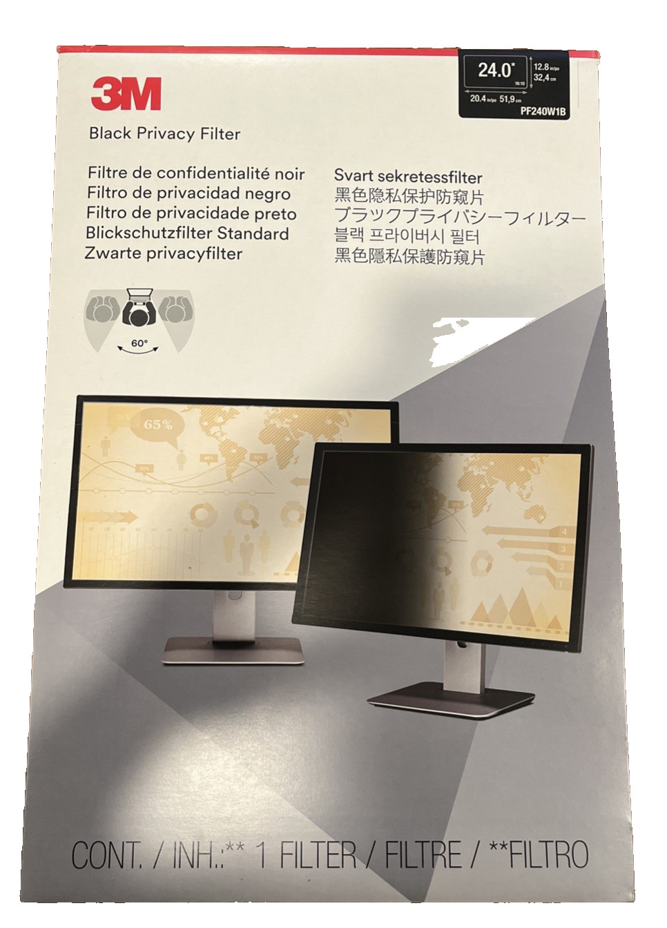 NEW 3M PF240W1B 24" Widescreen computer Monitor Desktop LCD Black Privacy Filter