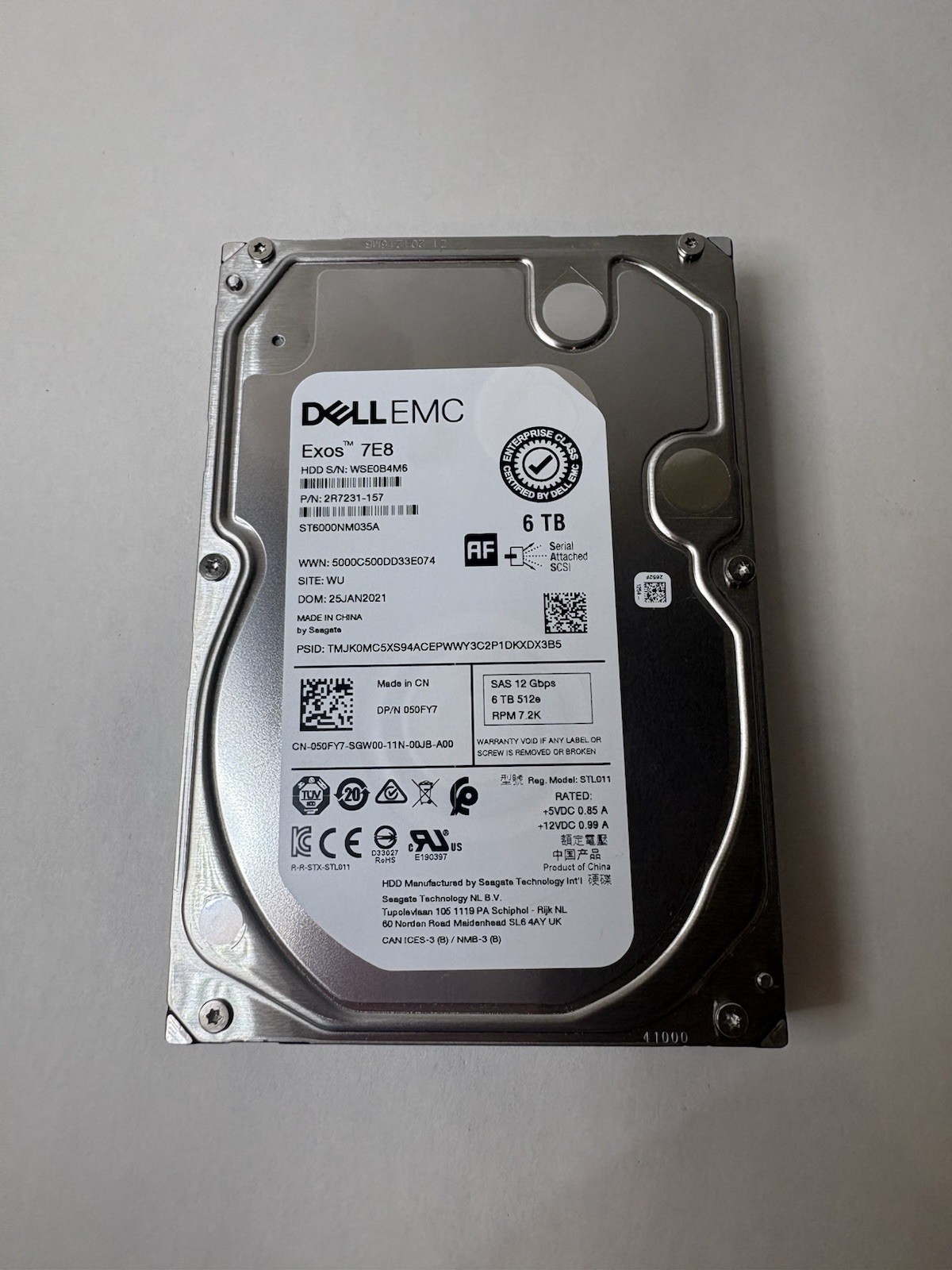 Seagate Exos 7E8 ST6000NM035A 6TB 3.5" 7.2K RPM 12Gb/s SAS (wiped and tested)