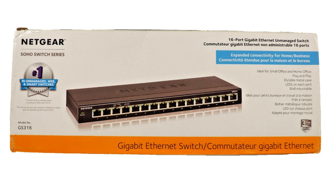 NETGEAR 16-Port Gigabit Ethernet Network Switch (GS316-100NAS) | New/Sealed | ig