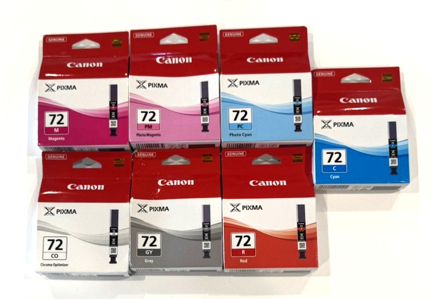 Lot  7 Mixed Canon Pixma 72 Ink PM , M, C, PC, Co, R,  GY, Cartridges NEW SEALED