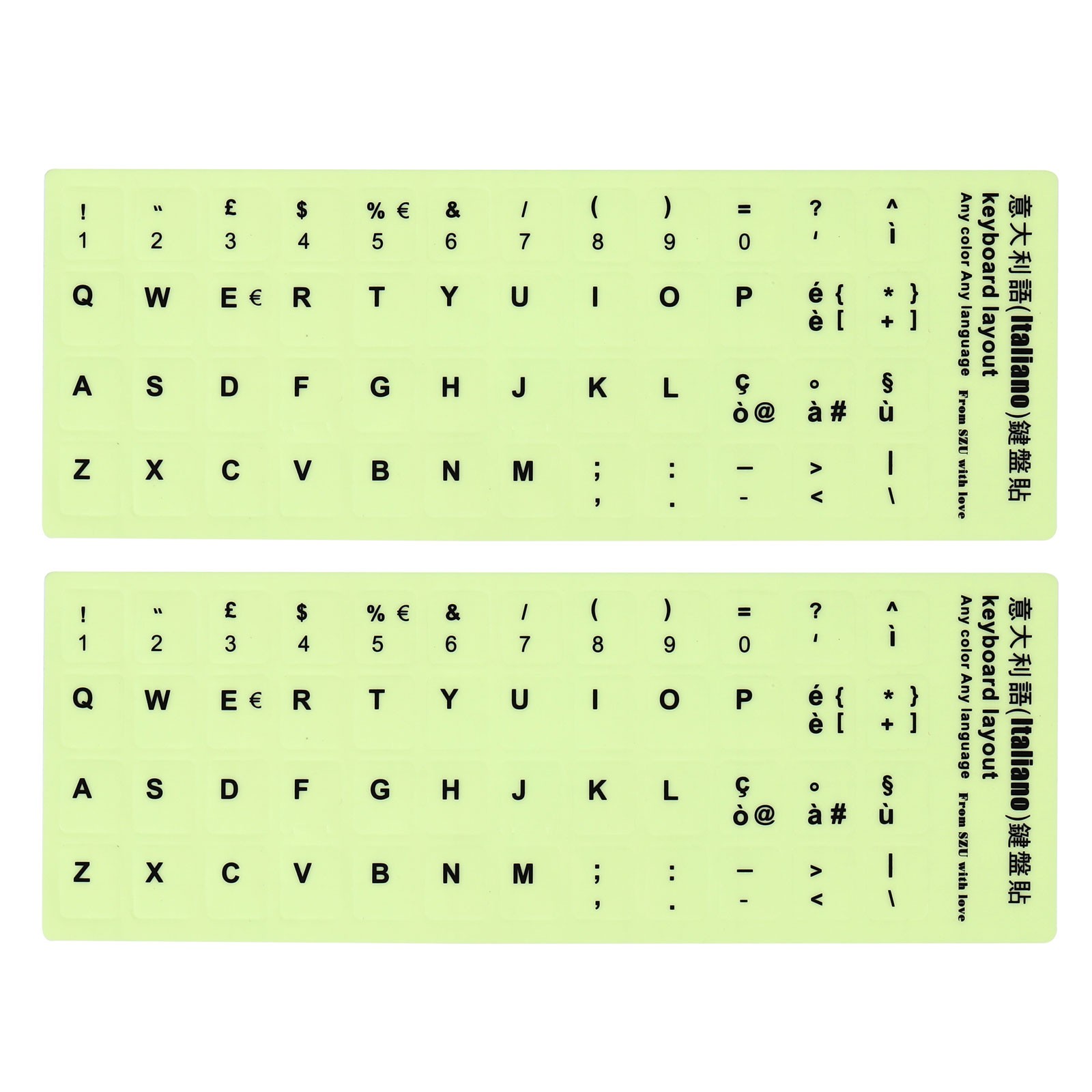 Italian Keyboard Stickers Glow in the Dark, 2pcs Keyboard Cover, Black