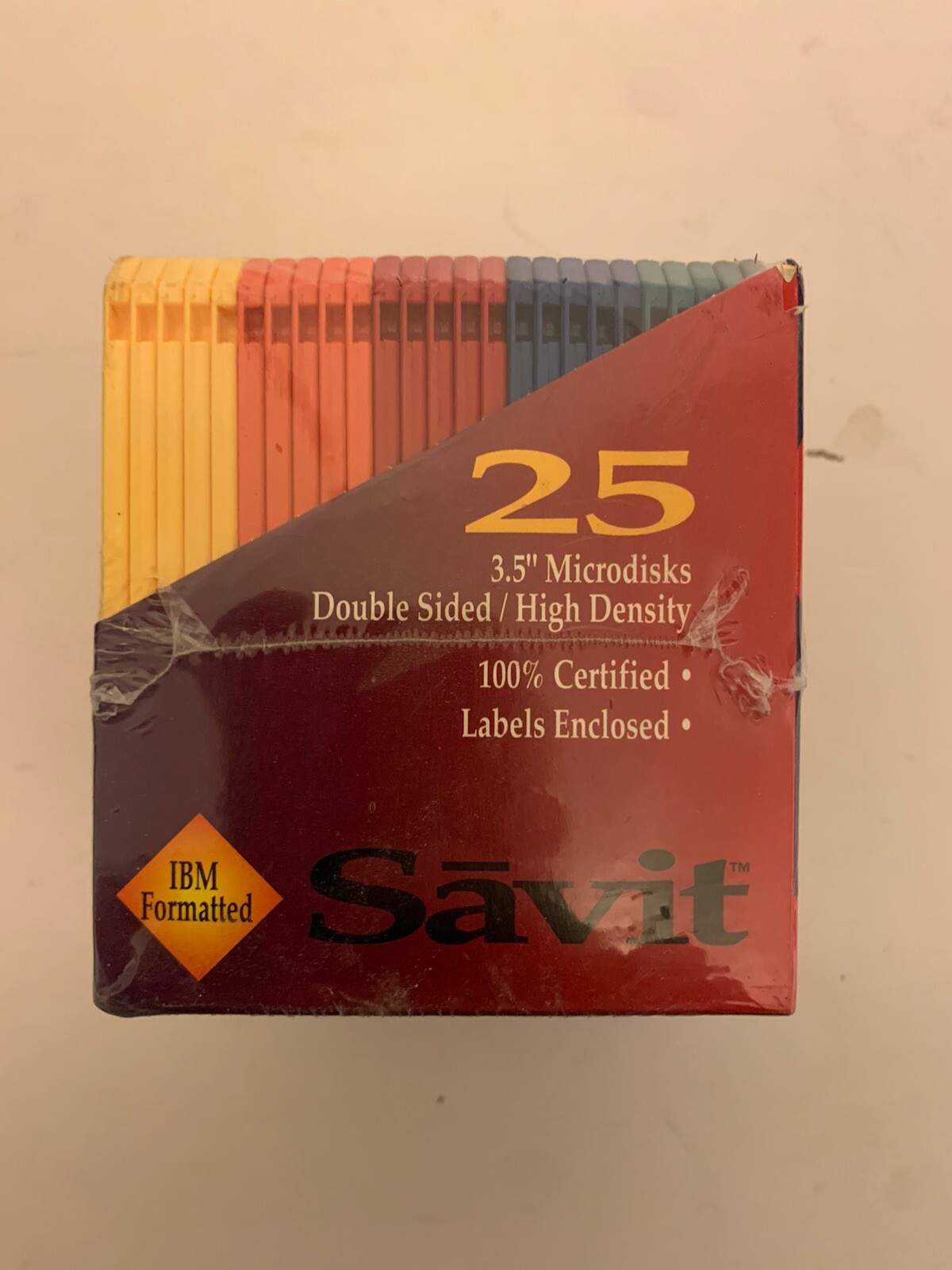 Savit 3.5” Microdisks Double Sides HD IBM Formatted 25 Pack~Multicolored-New