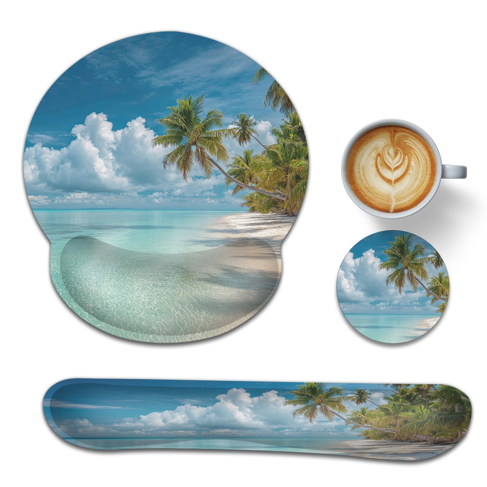 Wrist Rest Support for Mouse Pad Keyboard Set, Hawaii Beach Palm Tree Mouse P...