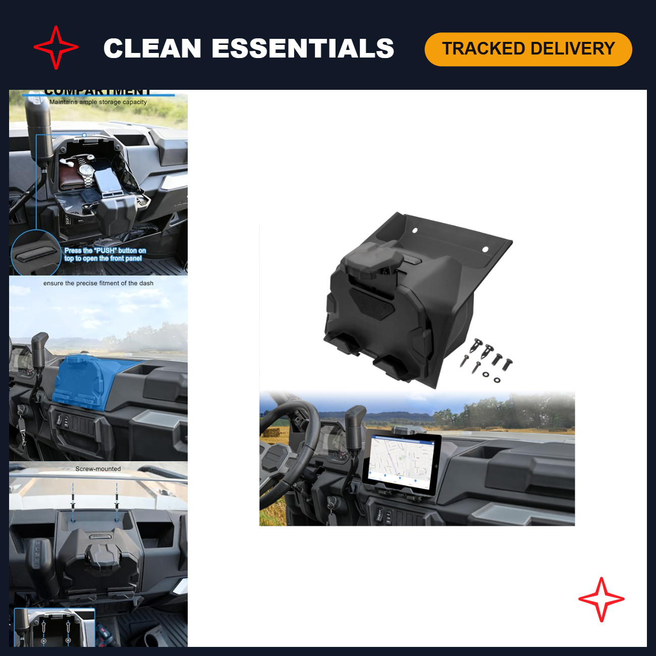 Tablet Mount for Polaris Ranger XP 1000/Crew 2018-2024 - Secure Holder & Box