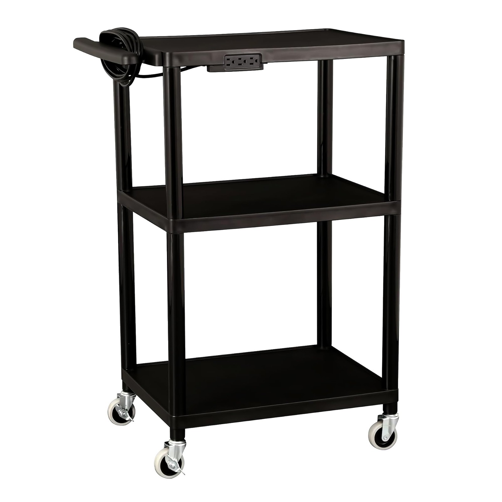 Commercial Furniture Mobile Utility AV Cart with Power Strip and Casters, Rol...