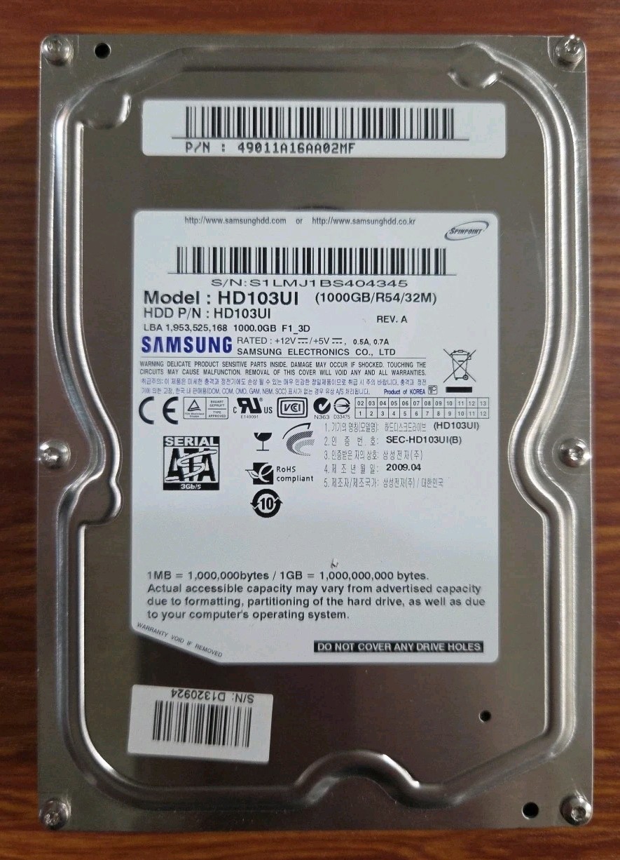 Samsung 1TB 5400RPM 3.5" SATA Desktop Hard Drive HD103UI