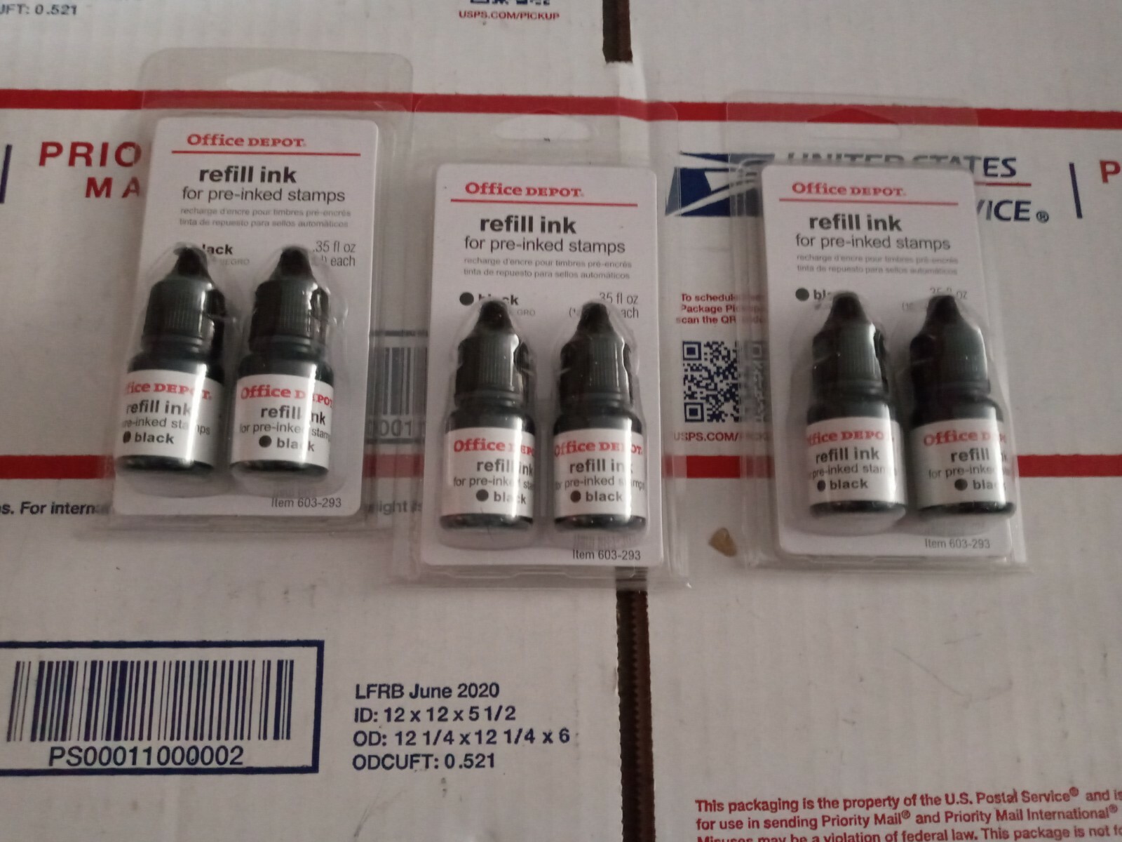 Office Depot Refill Ink for Pre-Inked Stamps  Black 3 Lot New