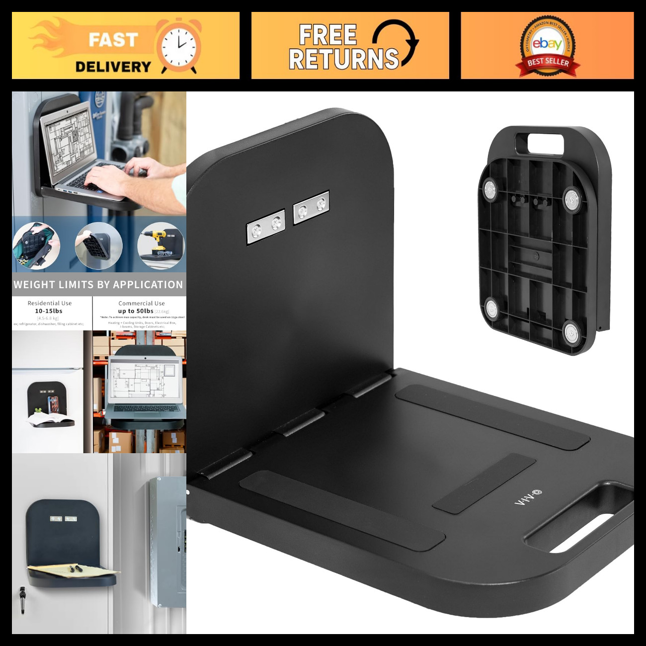 Portable Magnetic Laptop Workstation 12x13 Inch - Adjustable Desk Stand, Black