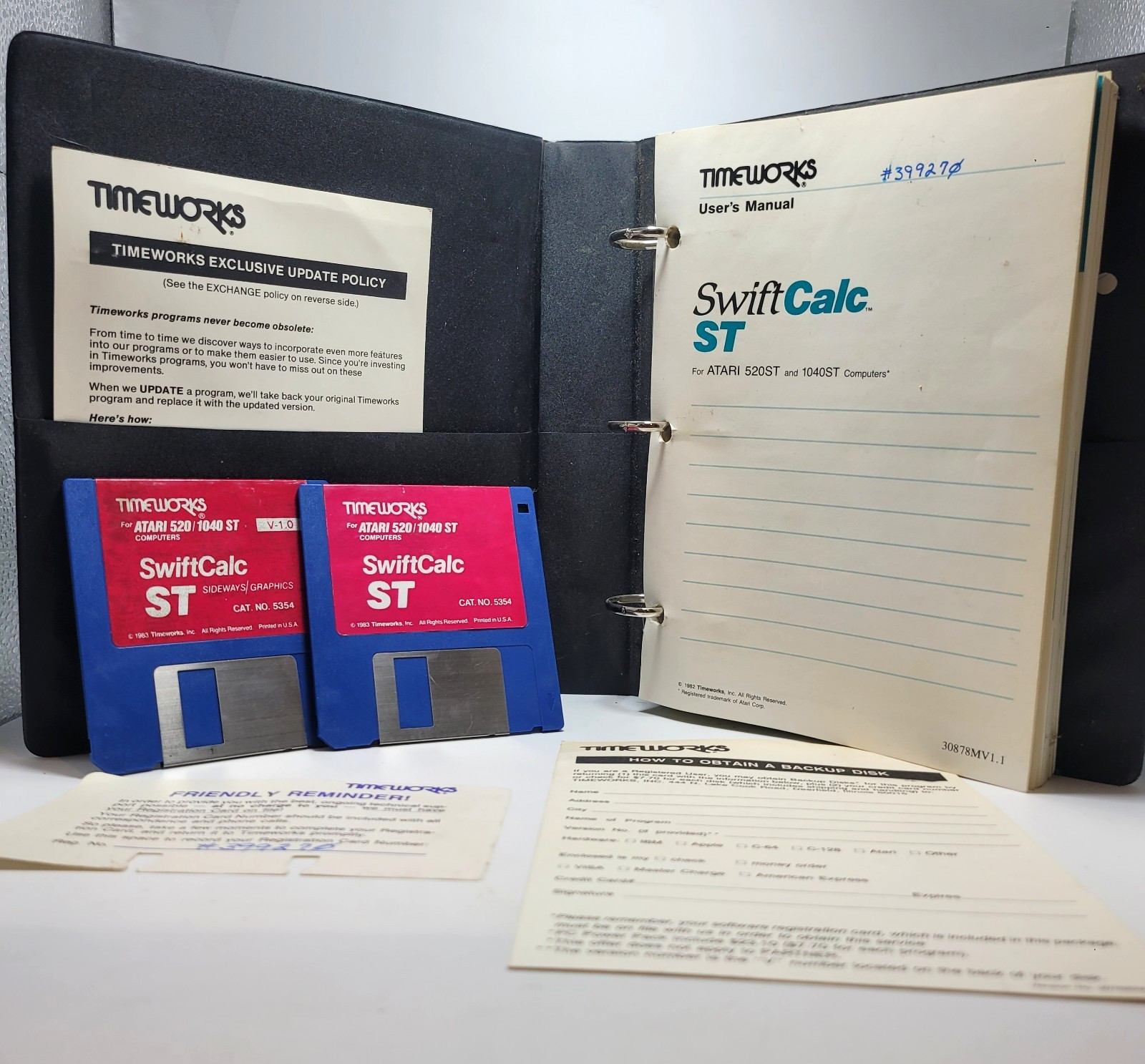 Timeworks Swift Calc ST Binder and Manual For Atari ST / STE Computers