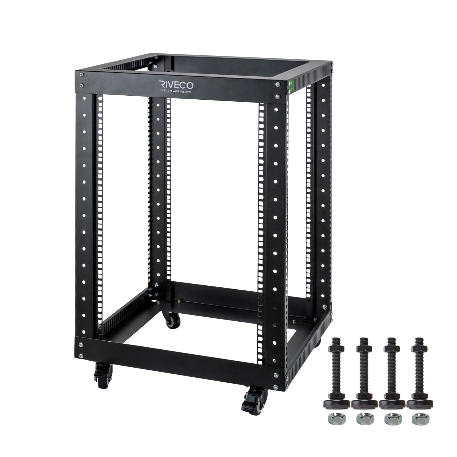 RIVECO 15U Server Rack Floor Standing Open Frame with Wheels- Rack, black