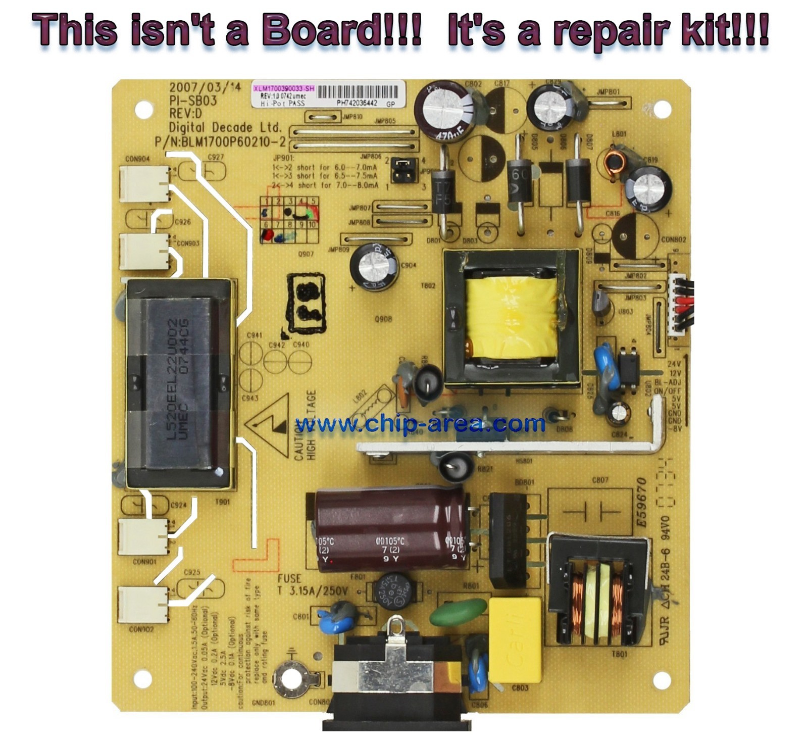 Repair Kit Capacitors For LCD ViewSonic VG730M Power Supply Board PI-SB03 Rev.D