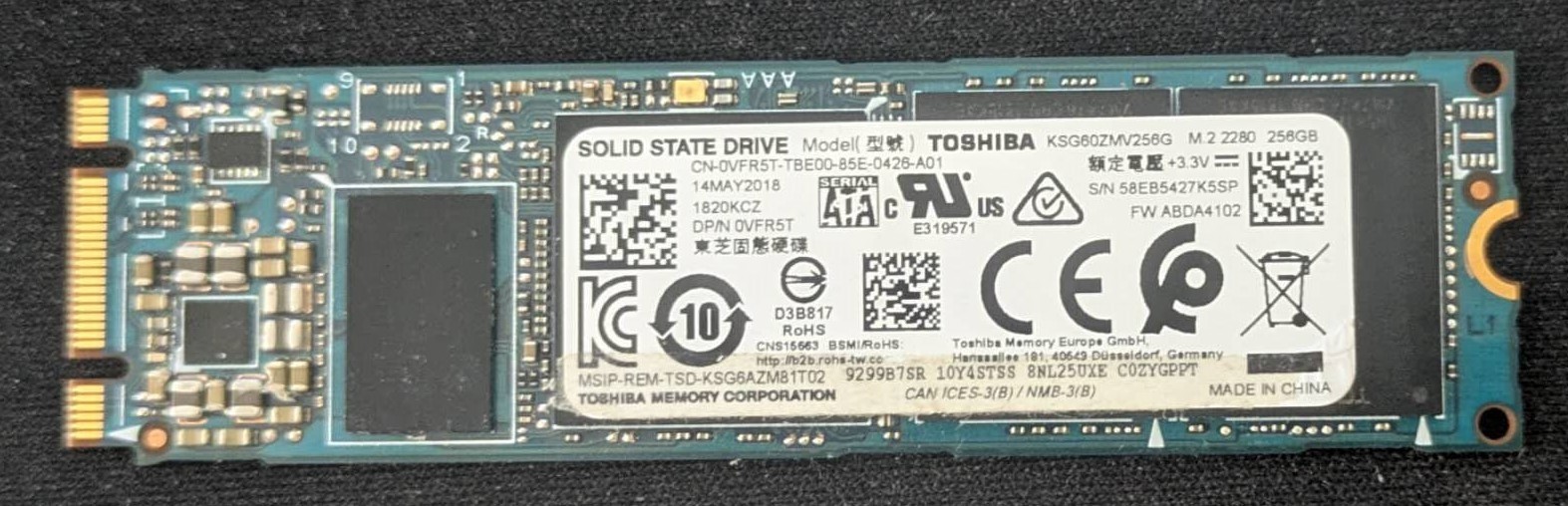 Toshiba M2 2280 SATA III 256GB SSD solid state drive KSG60ZMV256G Laptop mini PC