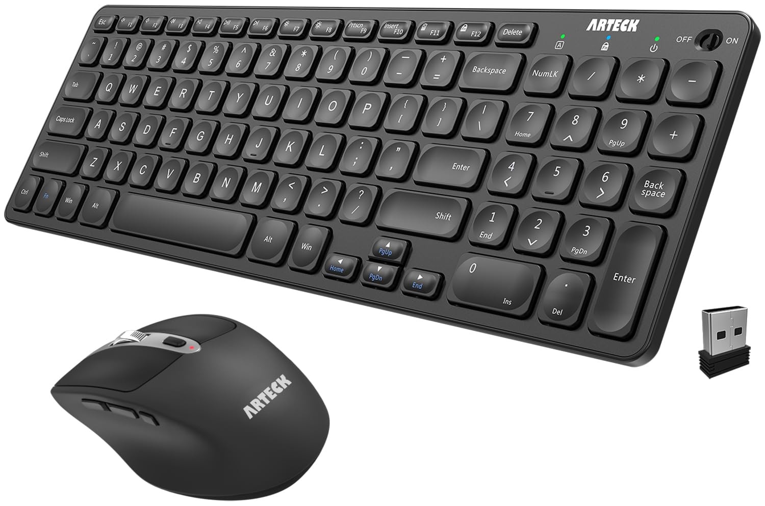 Arteck 2.4G USB Wireless Keyboard and Mouse Combo Ultra Slim Compact Black