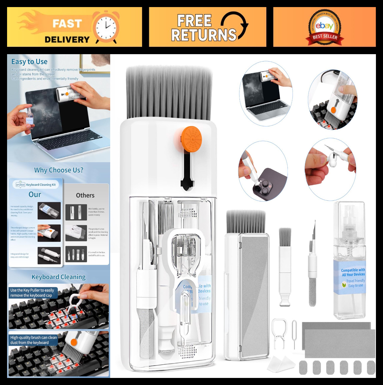 All-in-One Keyboard Cleaner Kit - Multi-Function Tech Cleaning Brush & Screen Cl