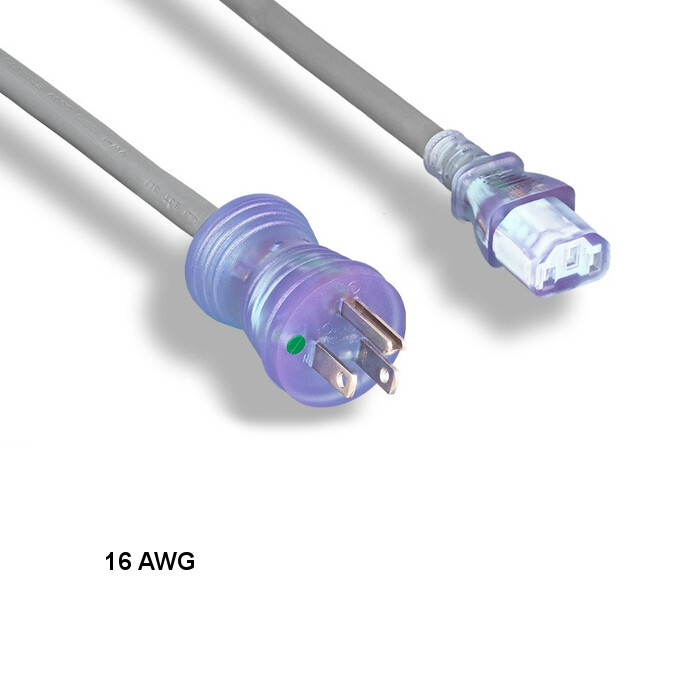 [10X] 10ft 16 AWG Hospital Grade Power Cable NEMA 5-15P to C13 13A/125V Clr