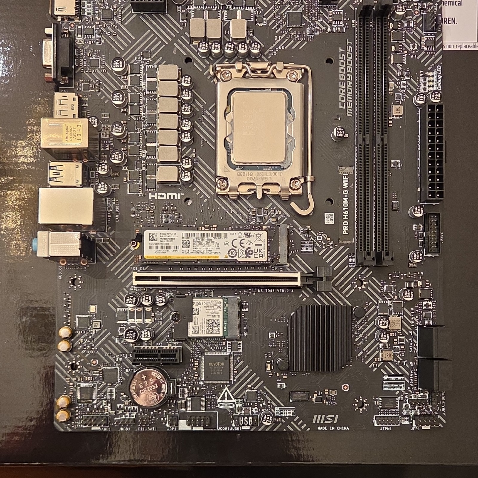 MSI PRO H610M-G WIFI MicroATX LGA1700 DDR5 Motherboard+ Core i7-13700 +512ssd