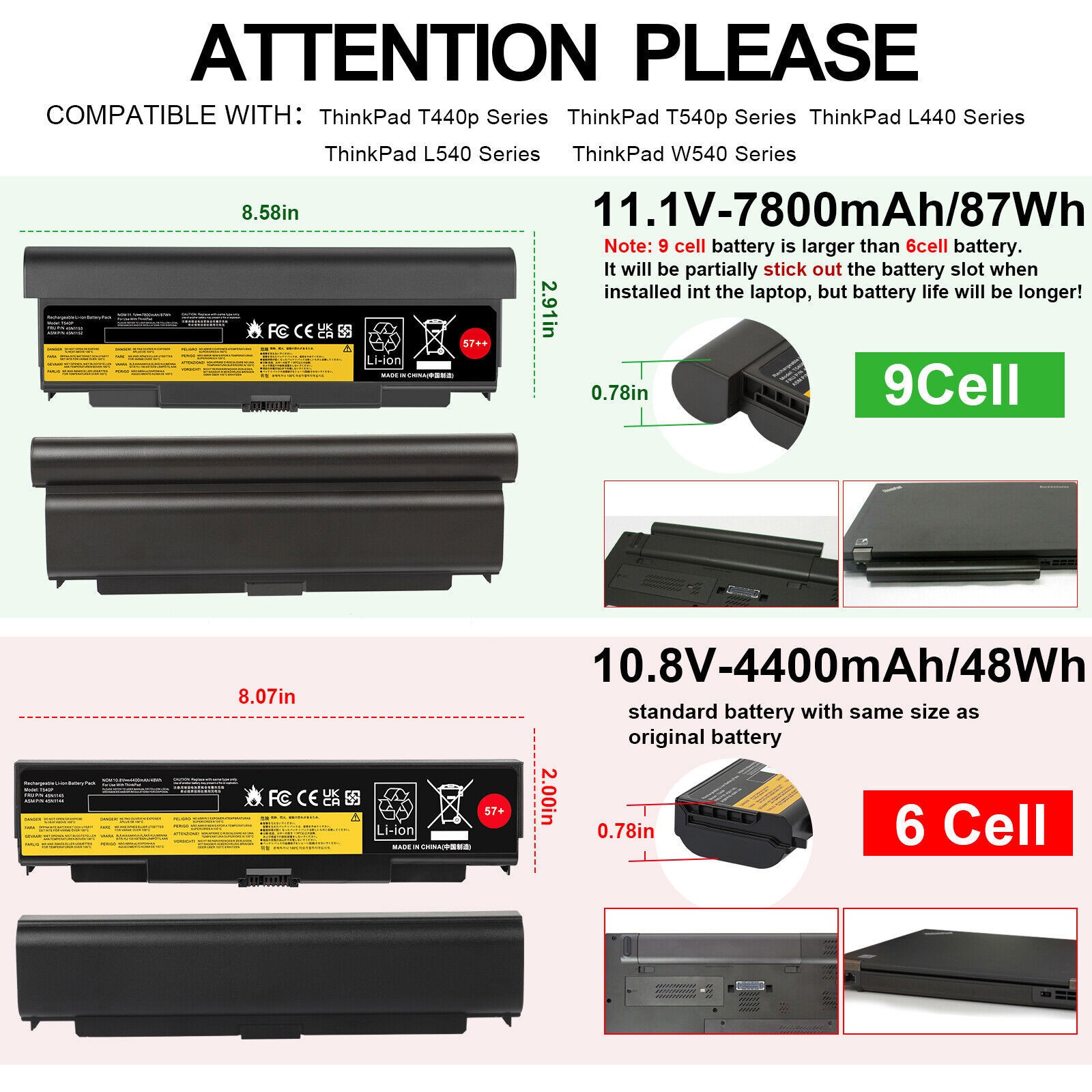 ✅LOT 57++ Battery For Lenovo ThinkPad T440P T540P W540 W541 L440 L540 0C52863 US