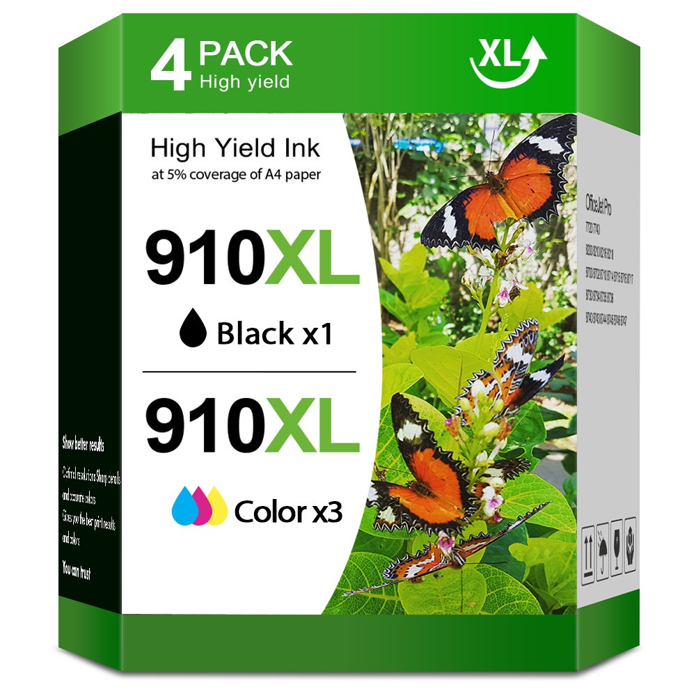 4PACK 910XL Ink Combos W/Chip for HP OfficeJet Pro 8010 8020 8022 8025 8028 8030