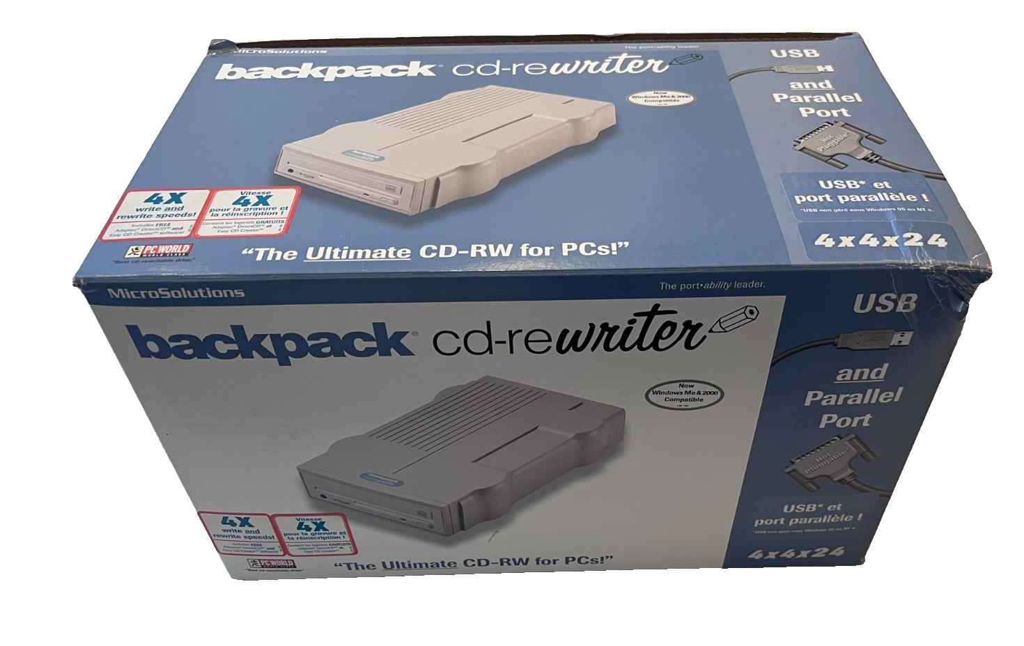 Vintage MicroSolutions Backpack CD-Rewriter External Drive USB Parallel 4x4x24