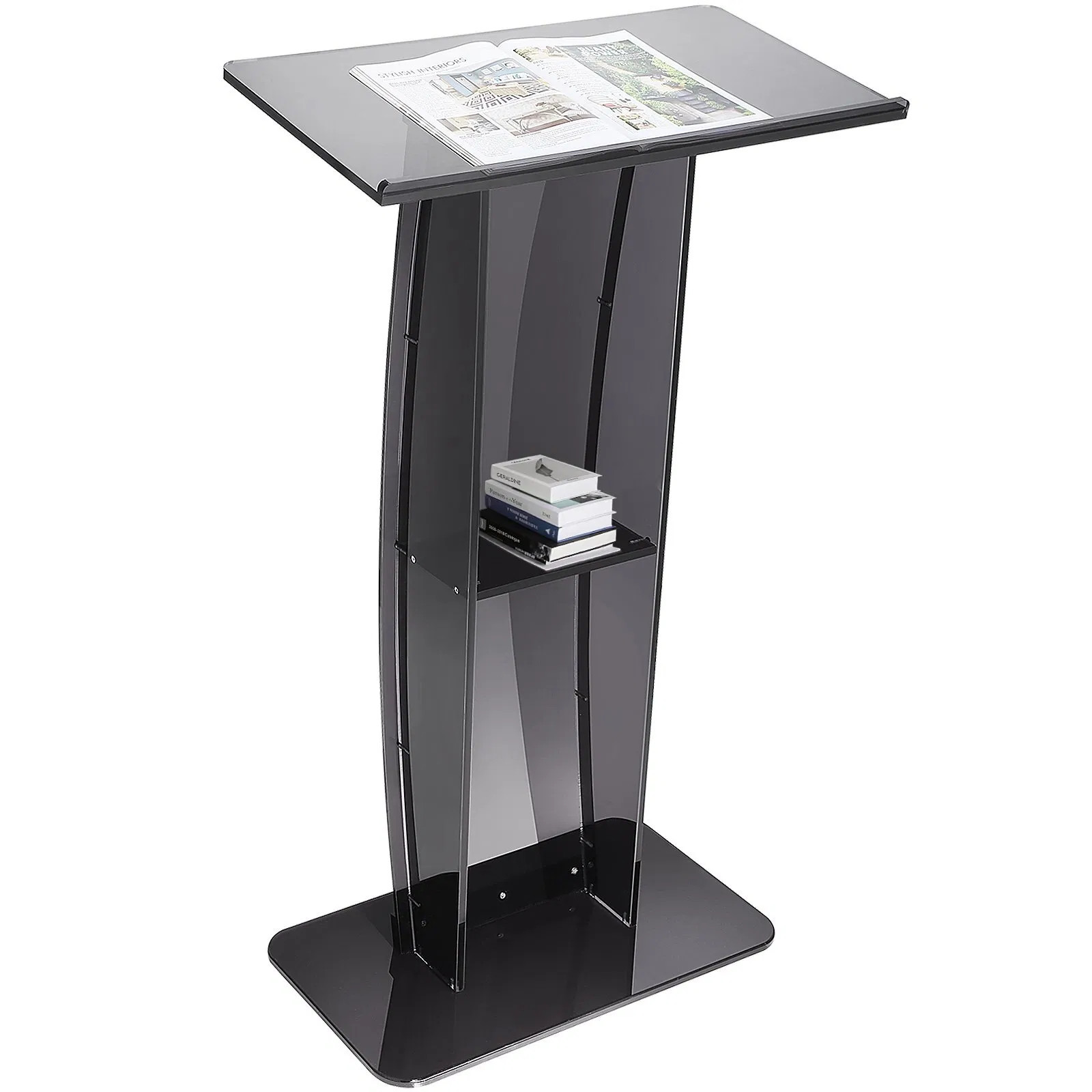 Acrylic Podium, 47" Acrylic Podium Stand with Wide Reading Surface & Storage She