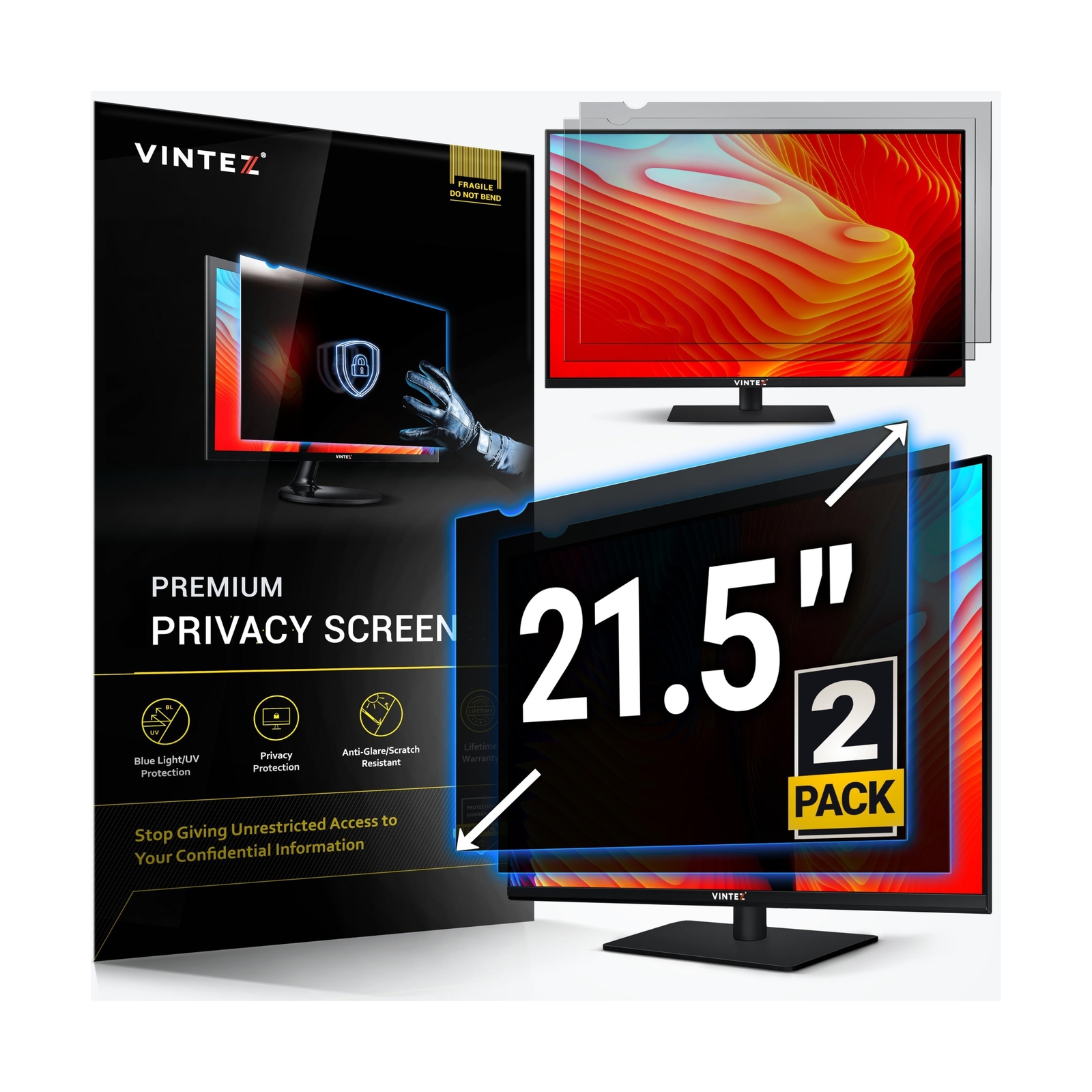 VINTEZ [2 Pack] 21.5 Inch 16:9 Computer Privacy Screen Filter for Widescreen ...