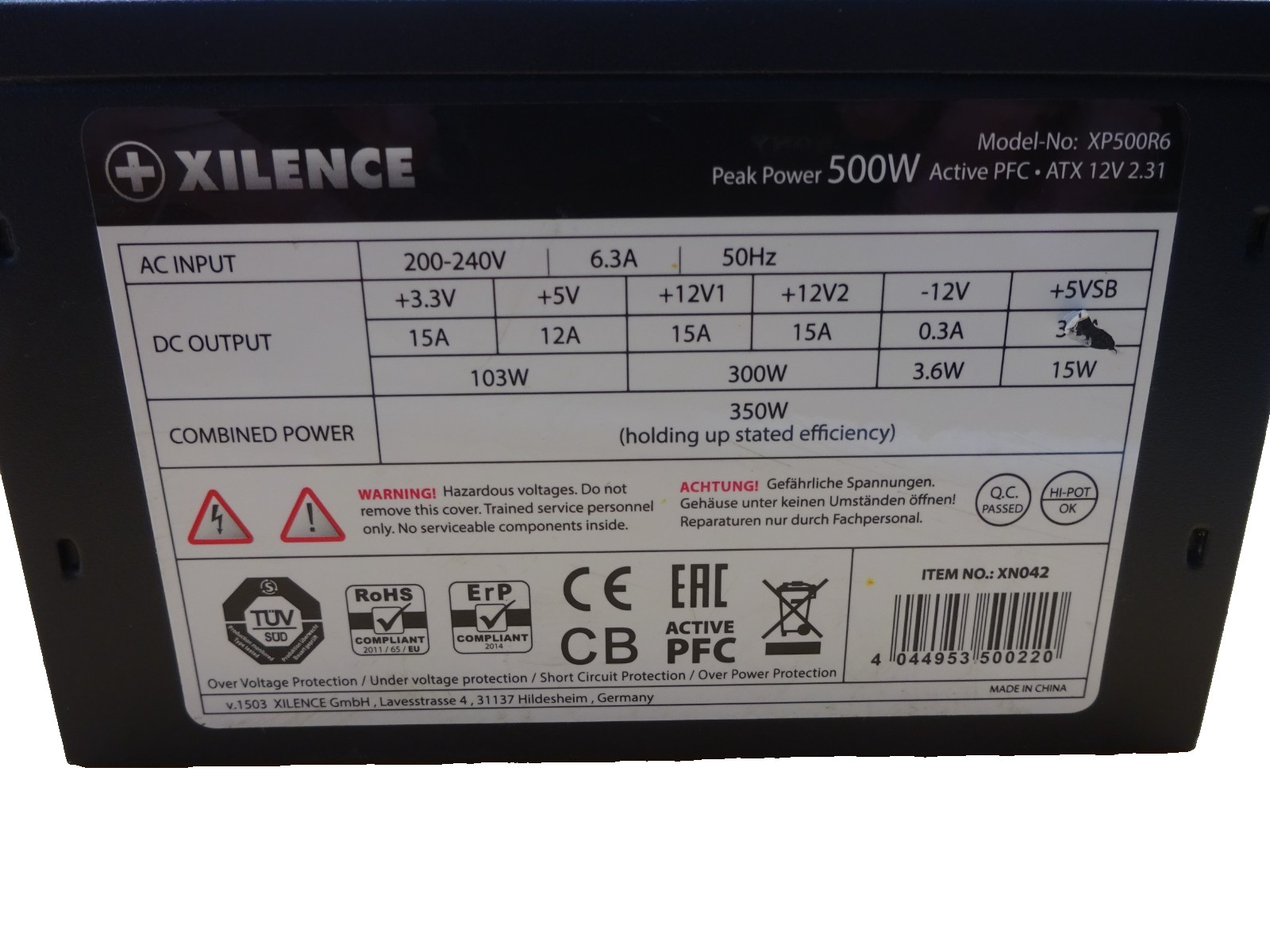 XILENCE MODEL: XP500R6 PFC ATX 12V 2.31 20+4PIN Power Supply 500W #NT4874