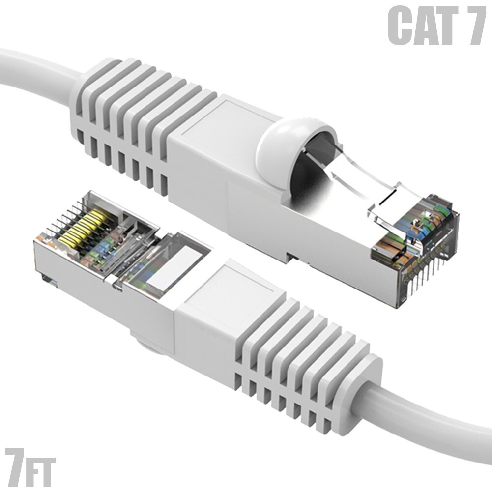 7FT Cat7 RJ45 Network LAN Ethernet SSTP Patch Cable Shielded Copper 600MHz White