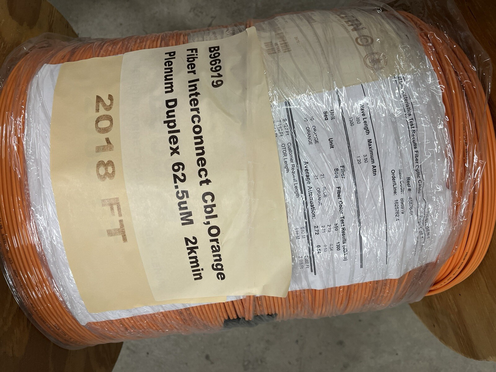 Belden B96919 Fiber Interconnect Cbl Plenum Duplex 62.5uM 2kmin 2018ft