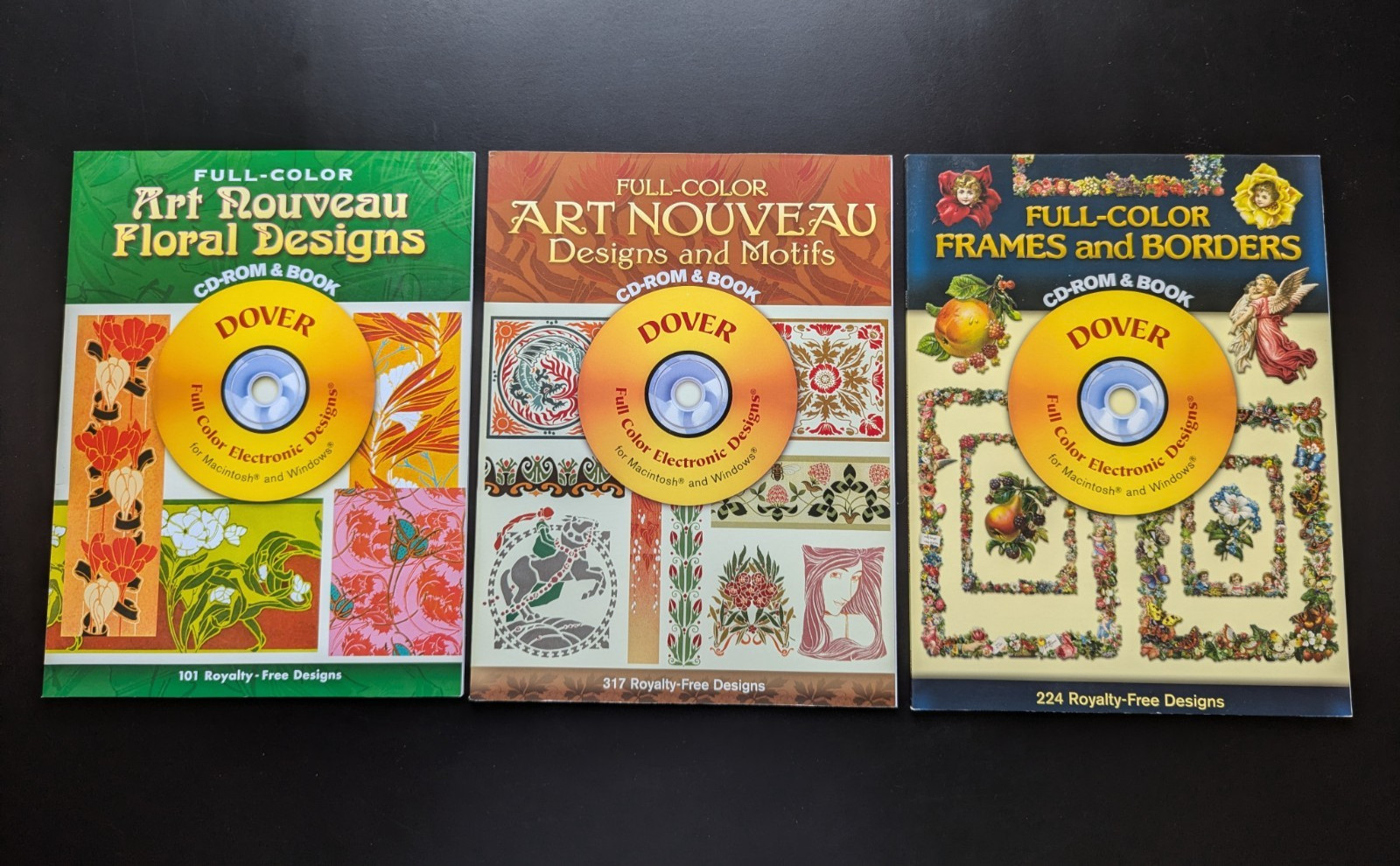 Full-Color Art Nouveau Floral, Designs & Frames CD-ROM Book 3V Lot Dover