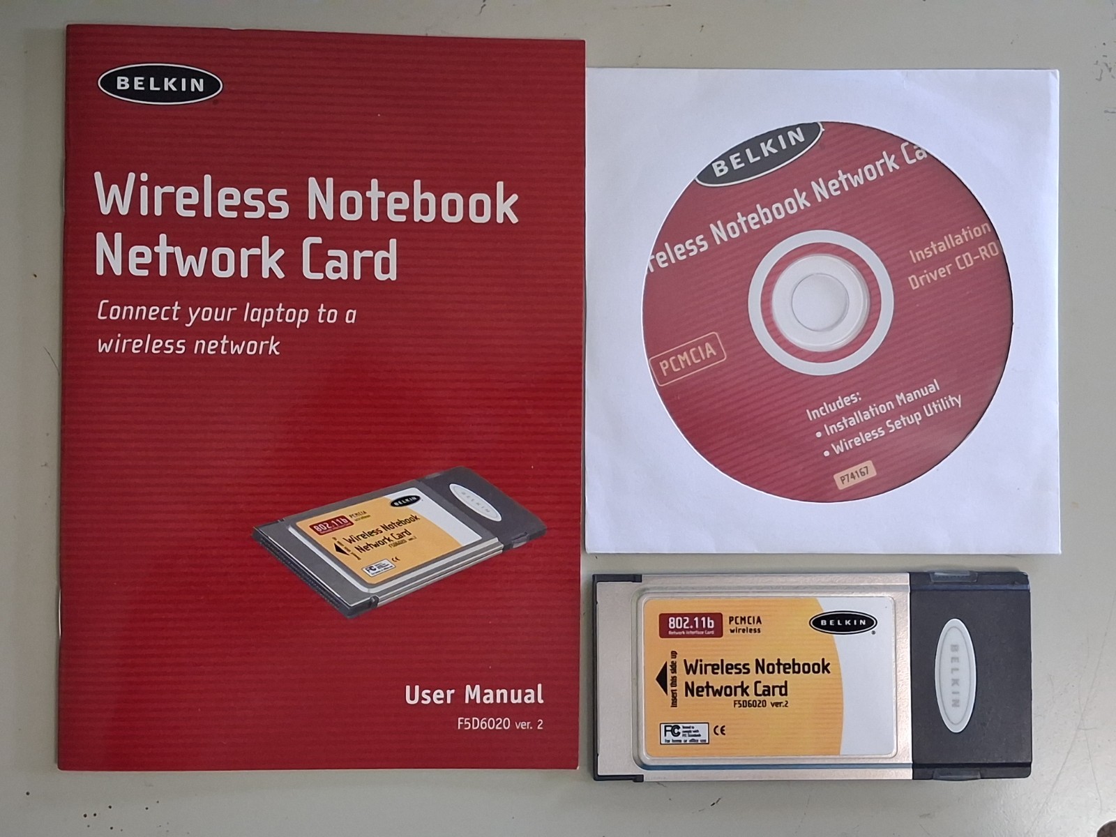 Belkin Wireless PCMCIA CardBus Network Card F5D6020 802.11b 2.4GHz  EUC
