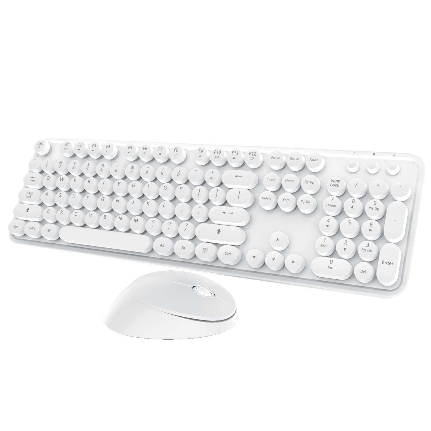 Wireless Keyboard Mouse Combo 104 Keys White Round Keycaps For Windows PC