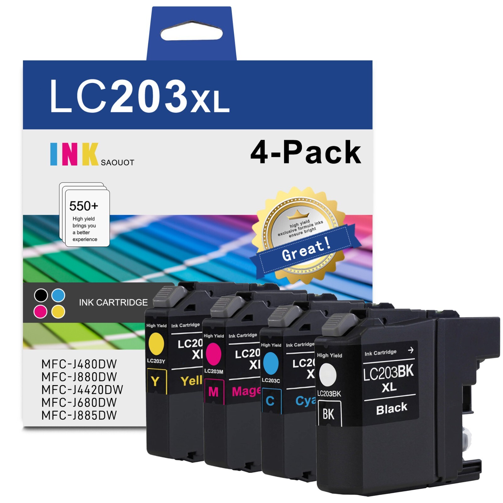 4pk New LC203XL LC-203 XL Ink Set For Brother MFC-4320DW J4420DW MFC-J5520DW