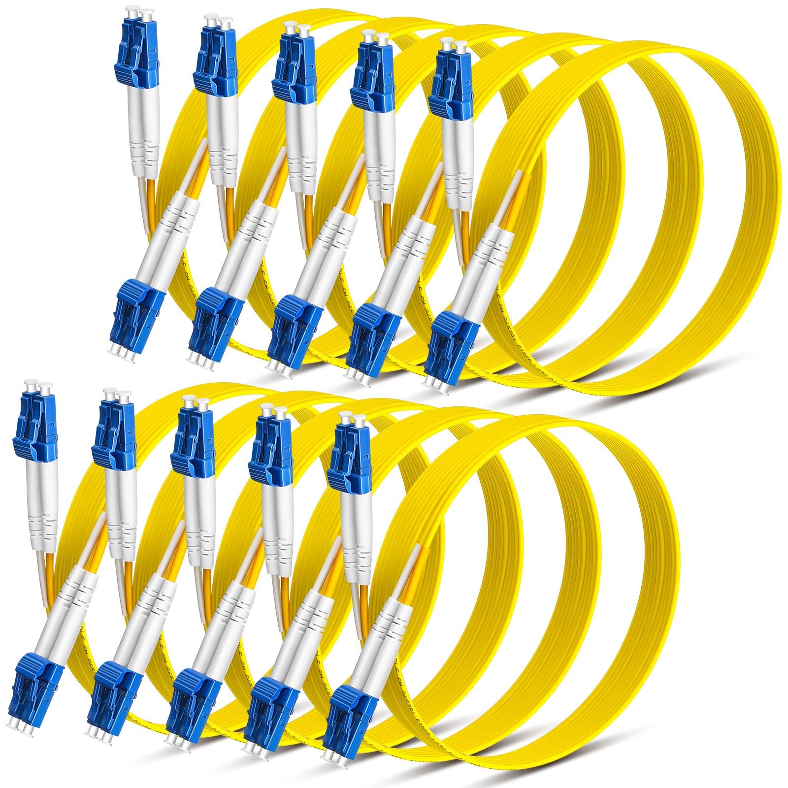 10 PCS 2m 6.56ft LC Single Mode Fiber Patch Cable Bulk OS2 Duplex SMF Yellow