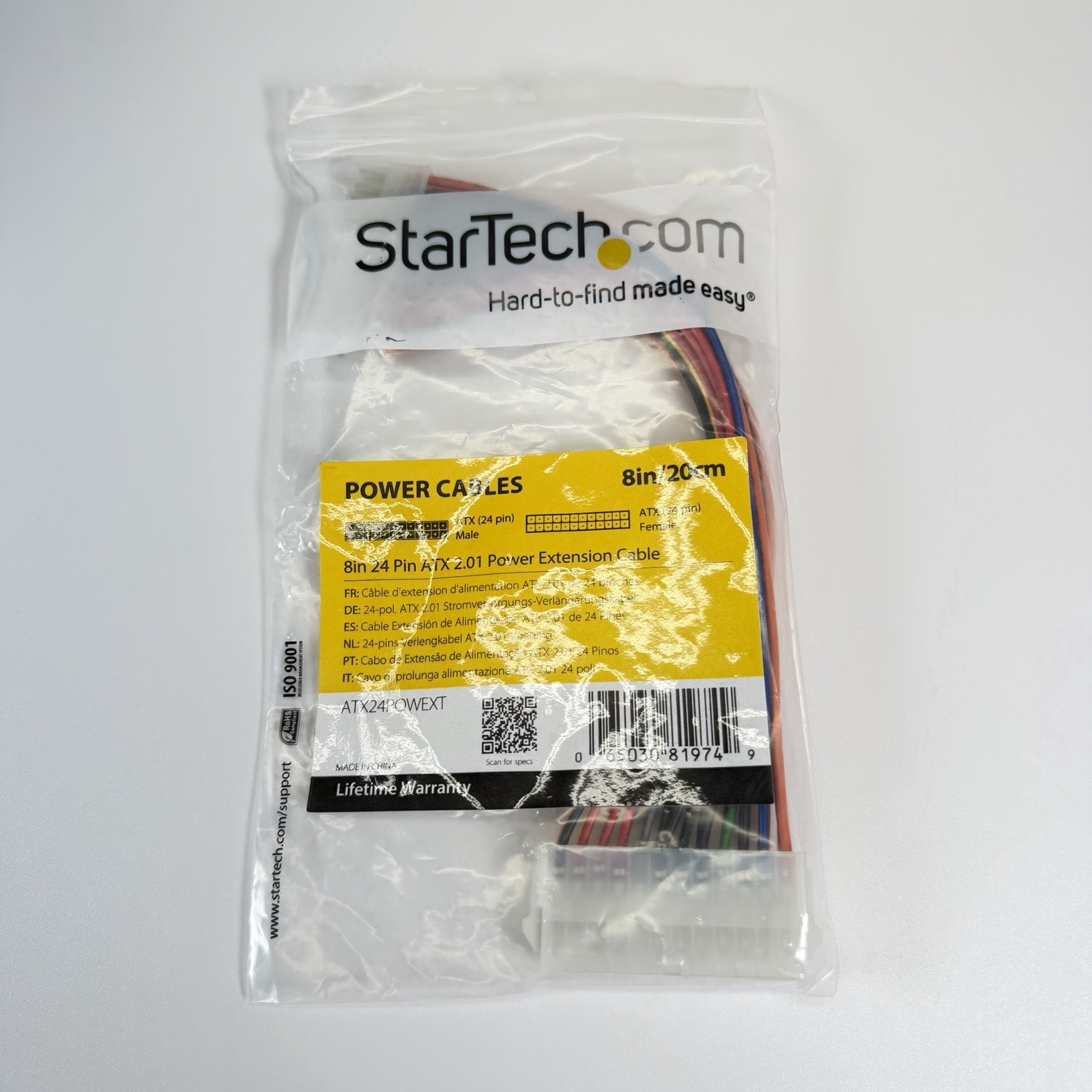 StarTech.com 8in 24 Pin ATX 2.01 Power Extension Cable Power extension cable