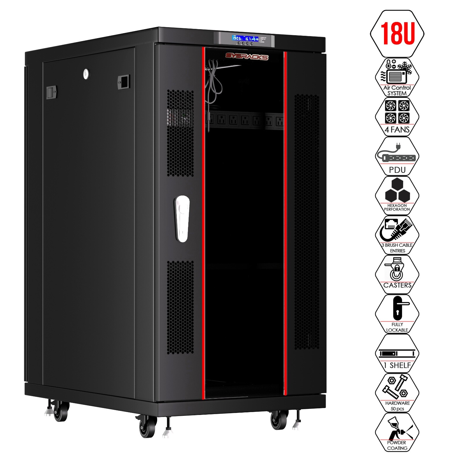 Sysracks 18U Server Rack Cabinet 39" Deep 19" Network Enclosure, Fans, PDU