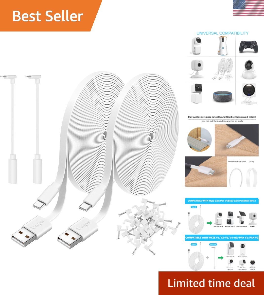 Extra Long 25FT Waterproof Power Extension Cable Compatible with Wyze Cameras