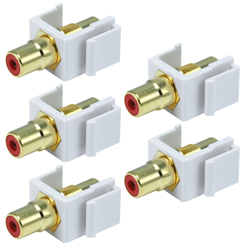 5 Pcs Audio Video RCA Keystone Jack AV Coupler Wall Plate w/ Red Center White