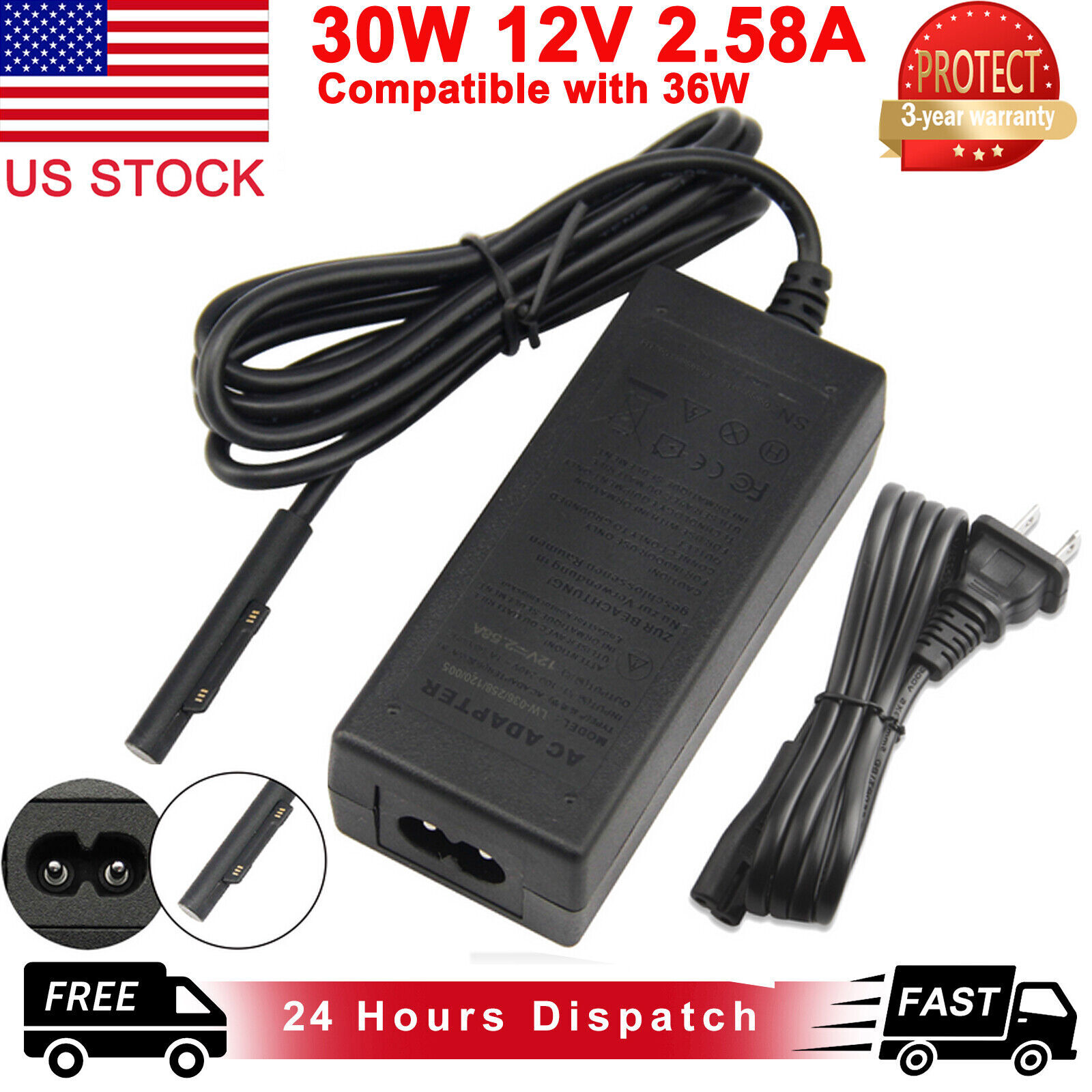 Charger For Microsoft Surface Pro 4 3 Tablet Power Supply 1625 Adapter 12V 2.58A