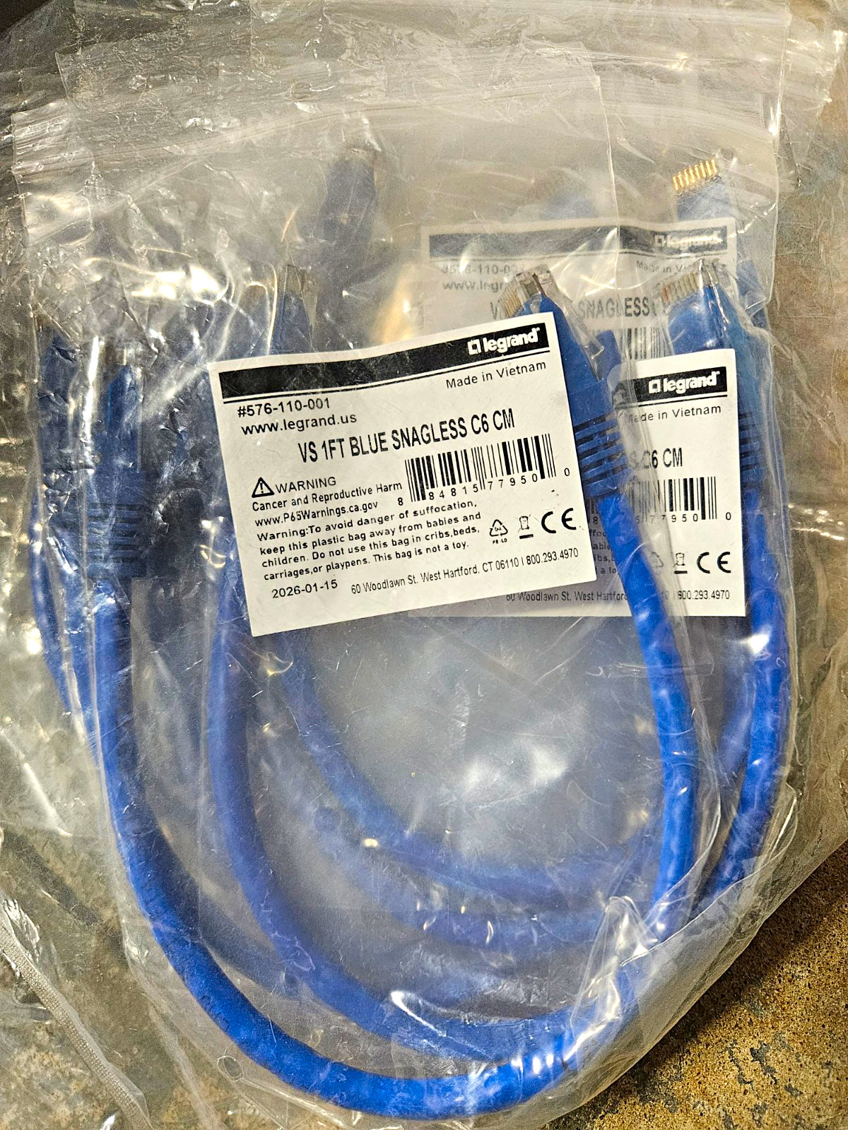 46 NEW Legrand Cat6 RJ-45 Ethernet Patch Cable 1 ft Blue Snagless 