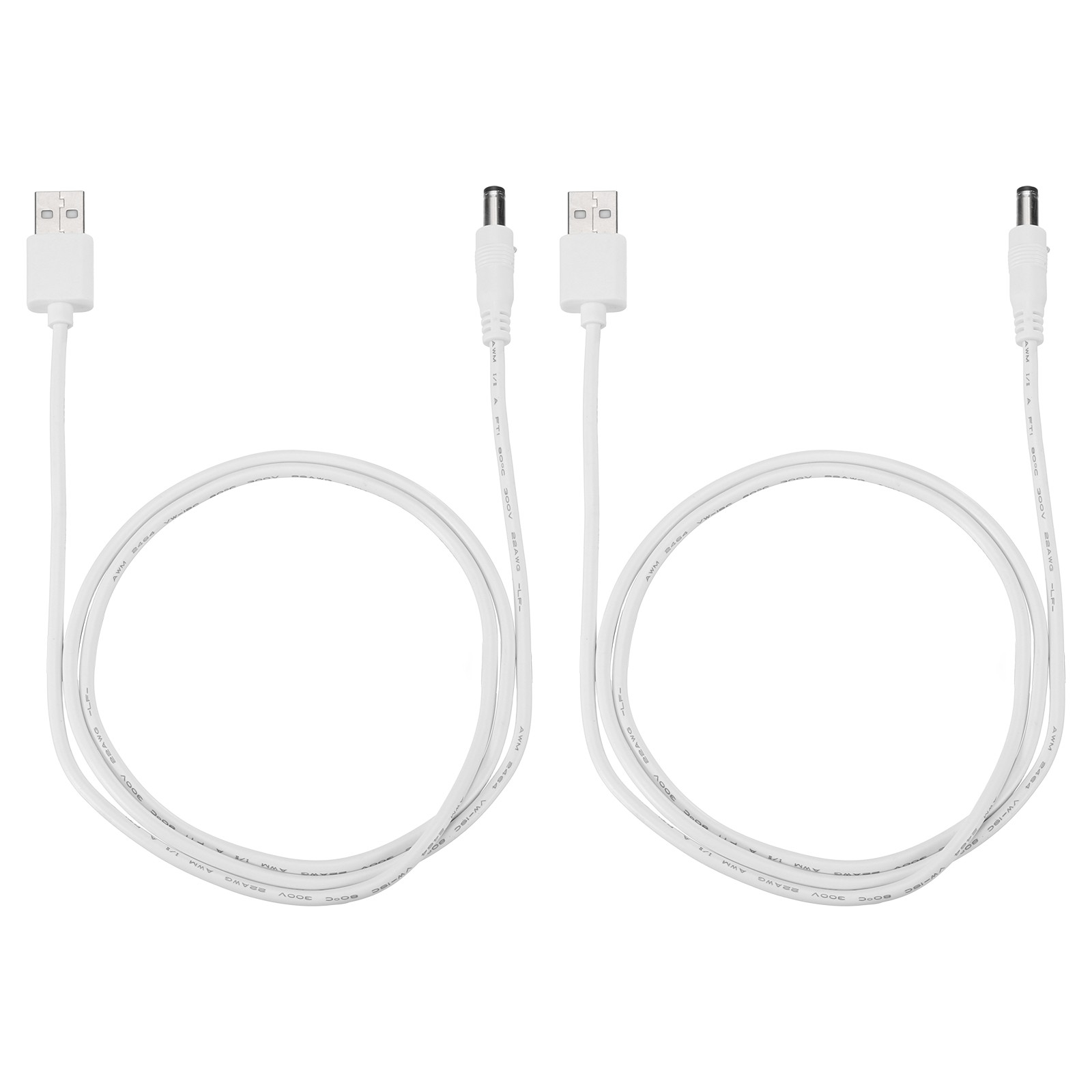 2 Pack 5.5mmx2.5mm 3ft USB to DC Universal Power Cable Charging Connector White
