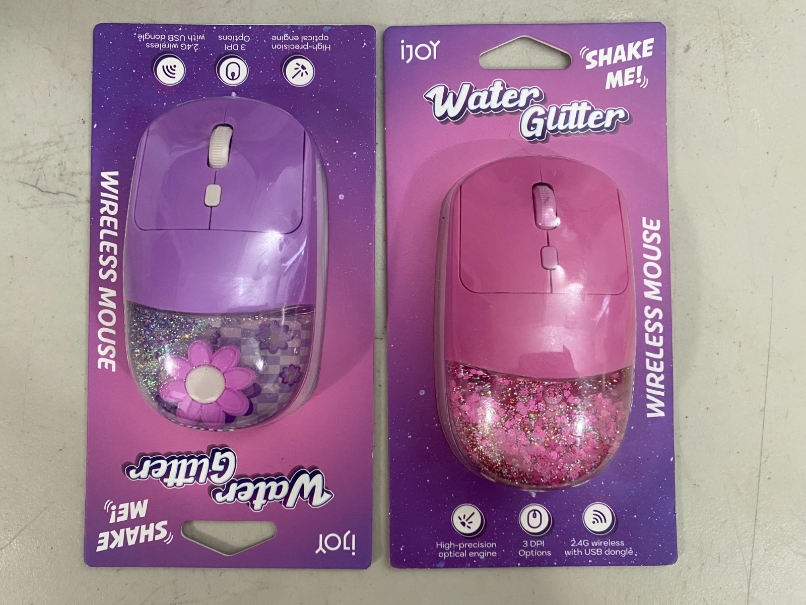 (lot of 2) iJOY WATER GLITTER Wireless Mouse For PC,LAPTOP, PINK & PURPLE NEW.