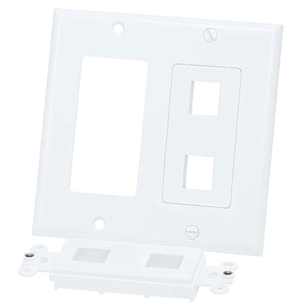 4 Port Hole 2-Gang Wall Plate Faceplate Keystone Jack Cat6 Cat5e RJ45 RJ11 White
