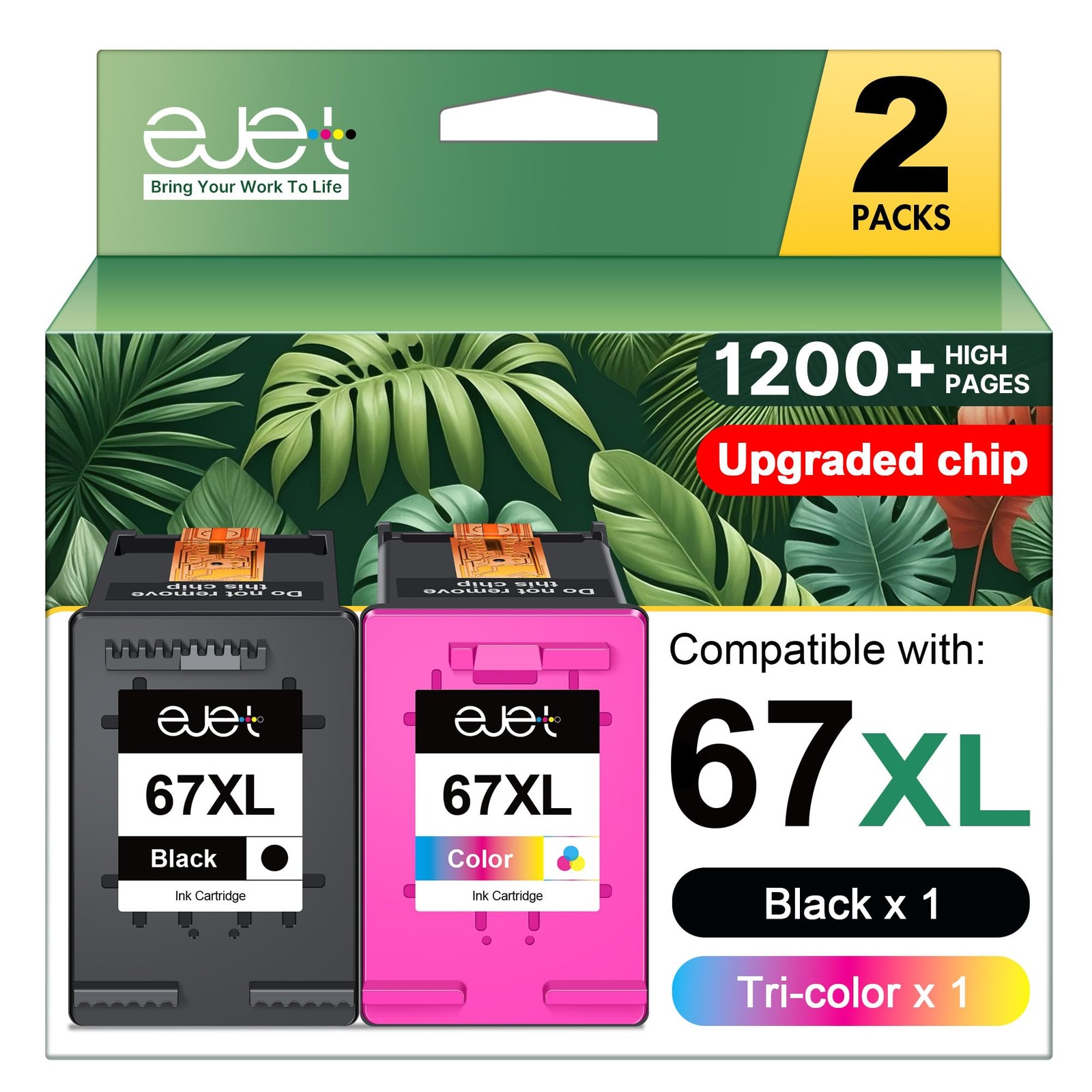 67XL Replacement For HP Ink 67 67XL Ink Cartridges Black Color Combo Pack