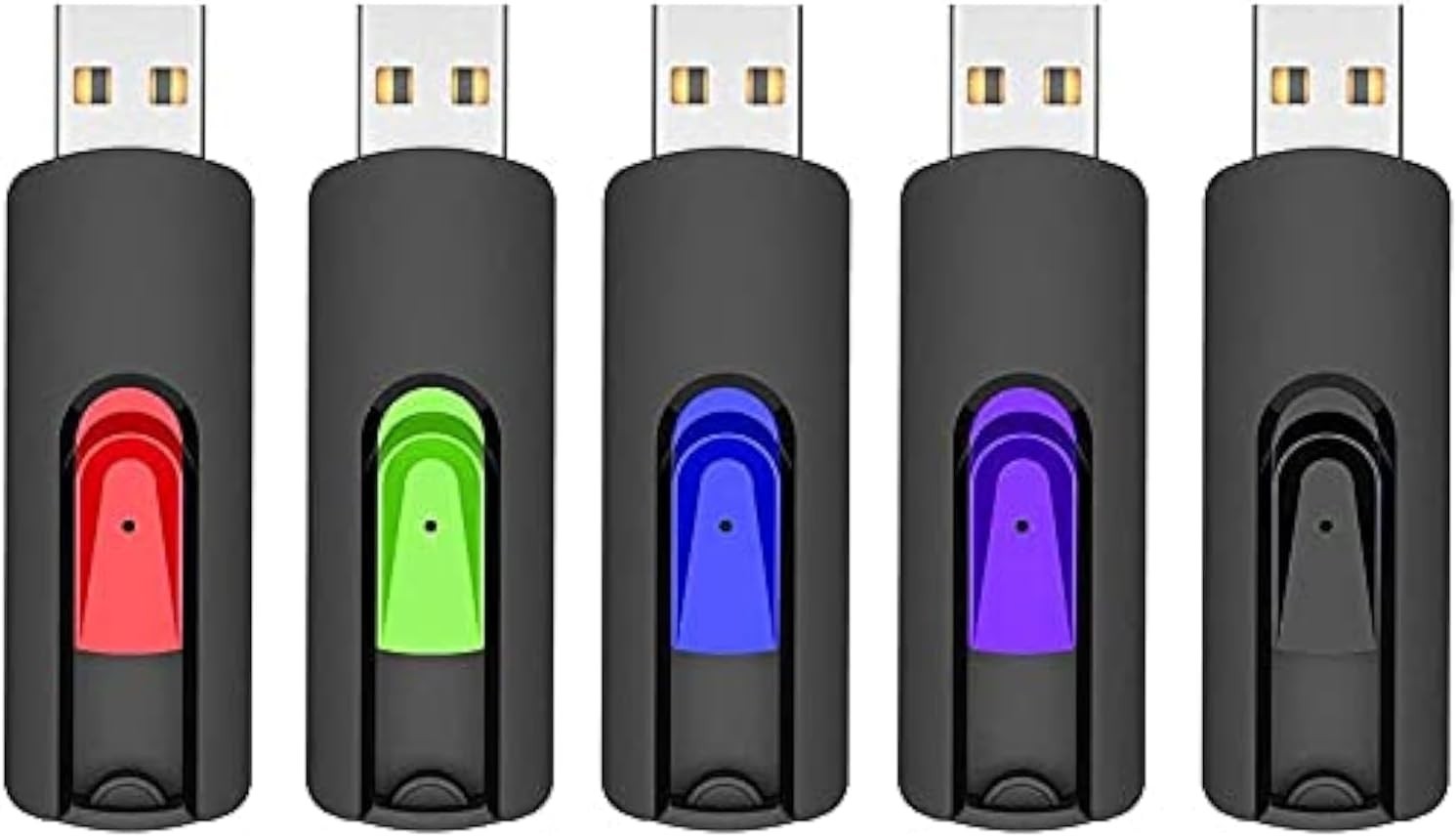 5 Pack 64GB USB Flash Drives with Retractable Connector - Mixed Colors