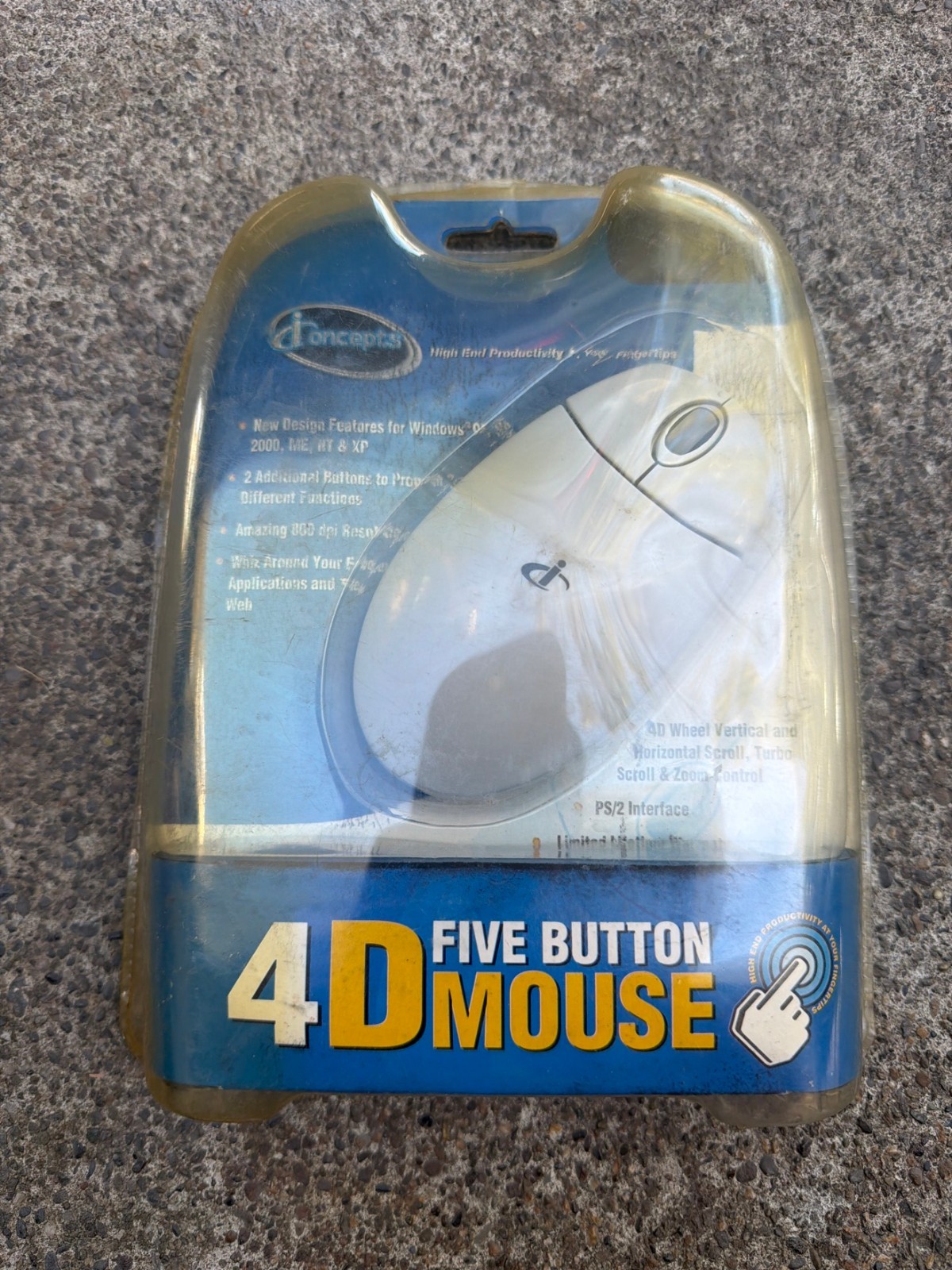 Vintage iConcepts 4D Five Button Mouse PS/2 – New Sealed 2003 Sakar #77352