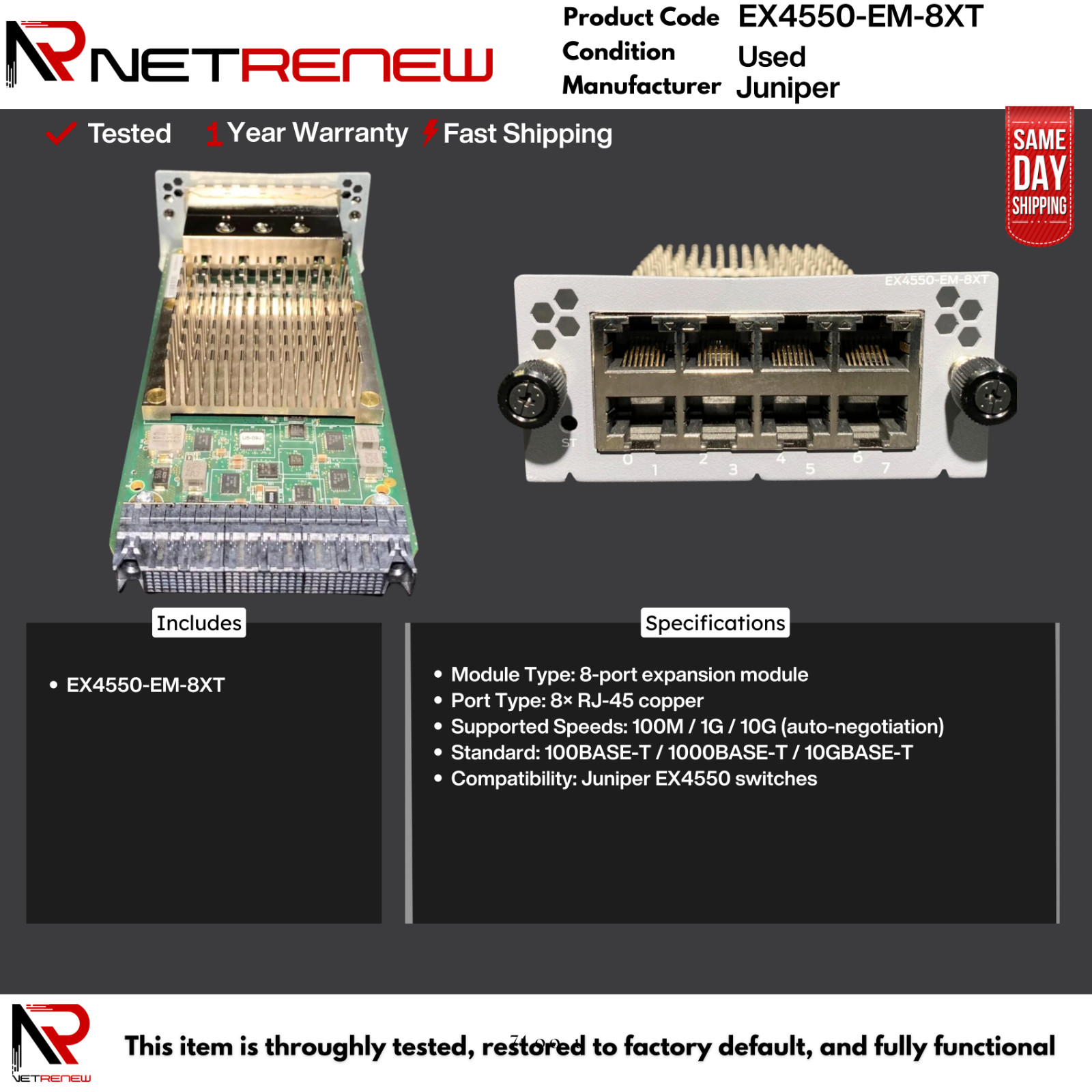 EX4550-EM-8XT Juniper Ethernet Expansion Module  8-Port  10GBase-T
