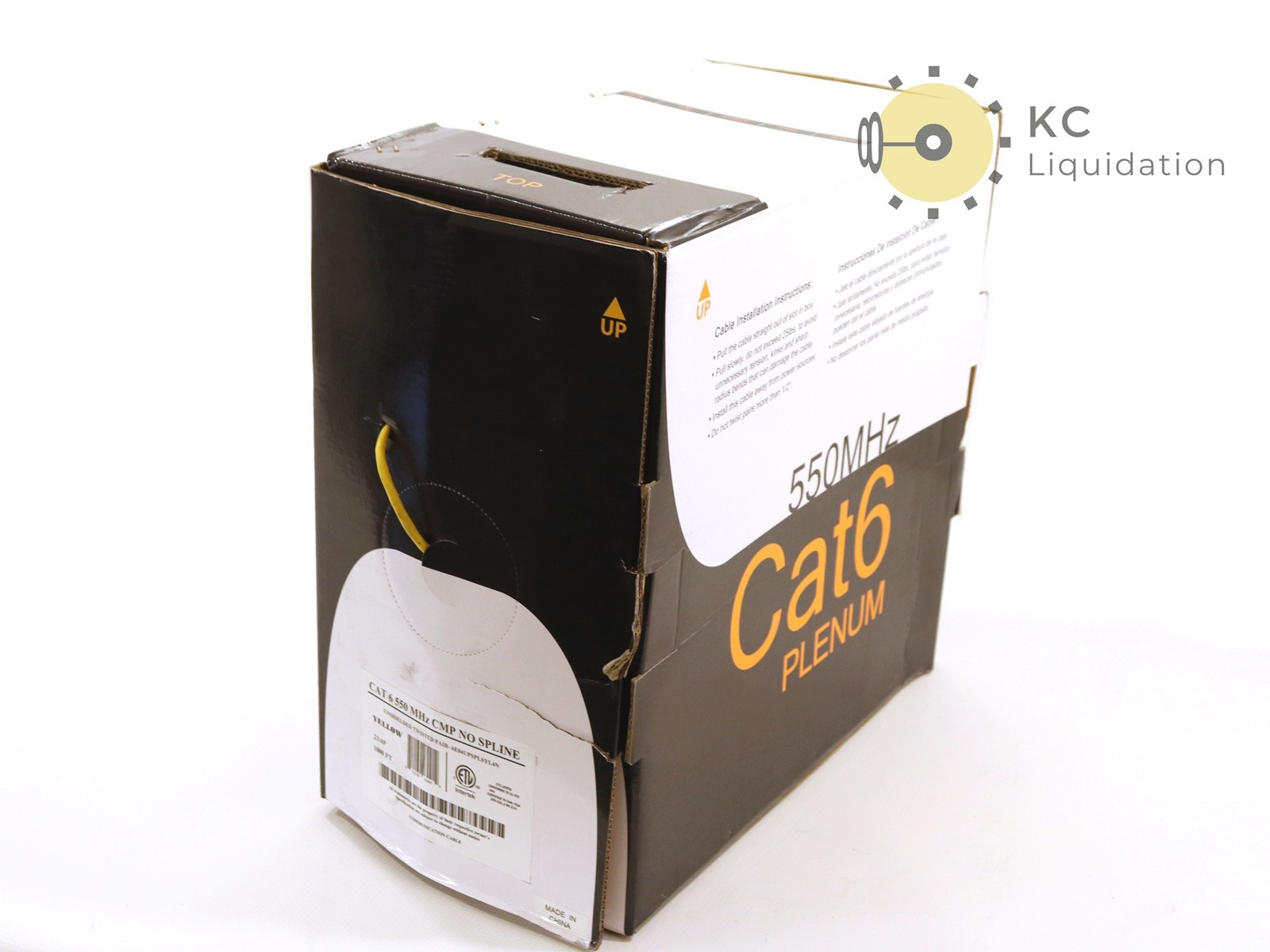 Cat6 Plenum 550 MHz CMP No Spline Unshielded Twisted Pair 1000 Ft White/Yellow